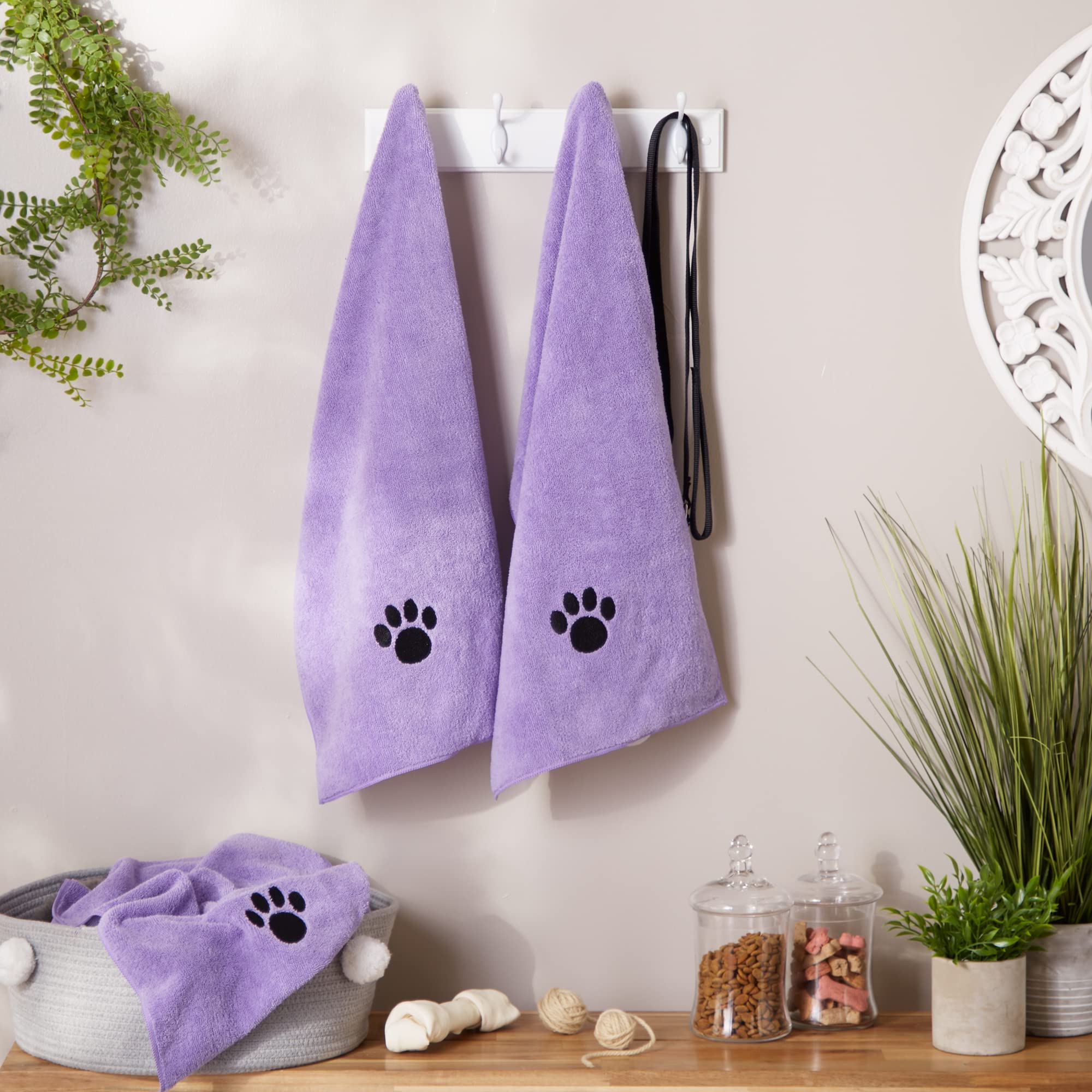 Bone Dry Pet Grooming Towel Collection Embroidered Absorbent Microfiber Drying Set, 15X30, Lavender, 3 Count