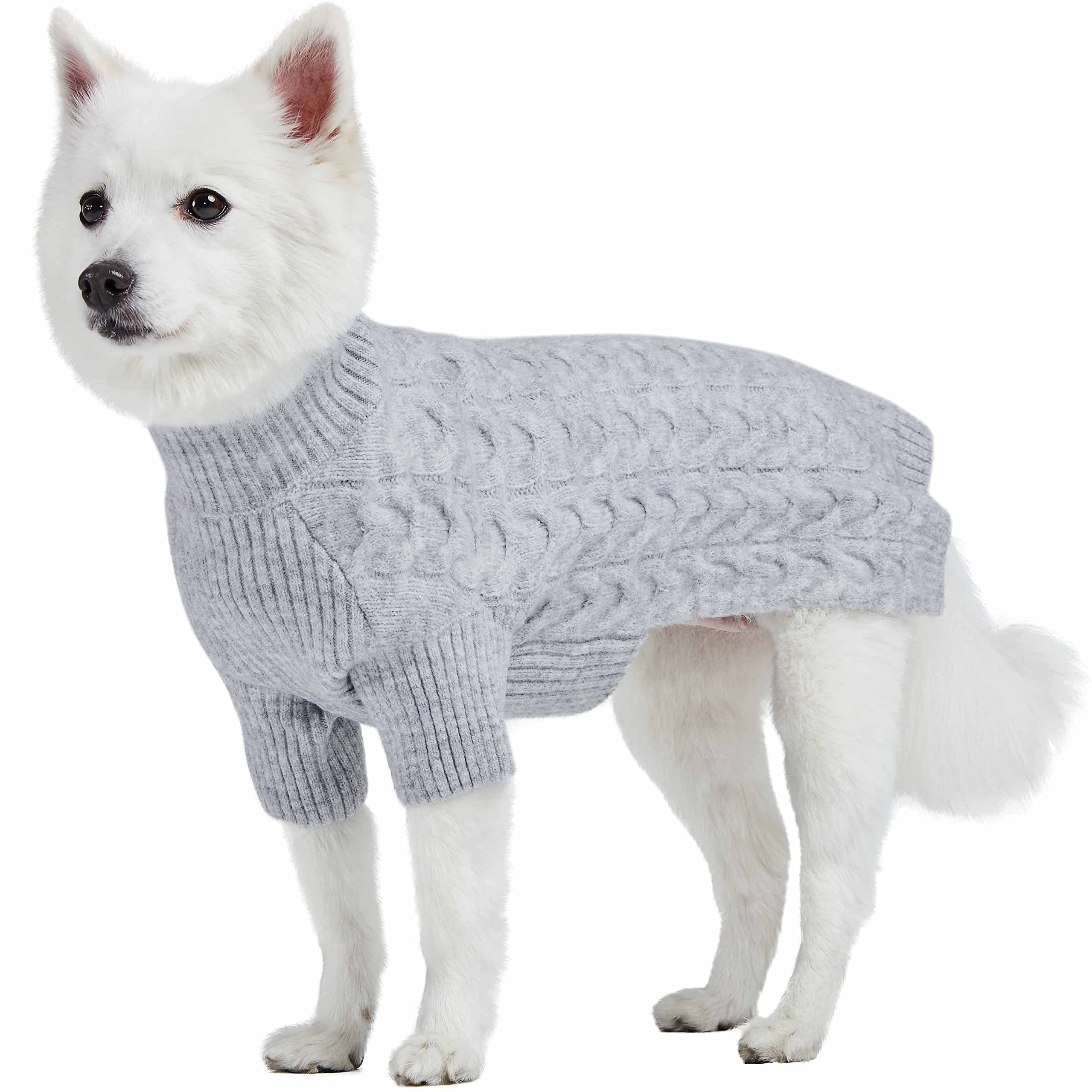 Blueberry Pet Classic Fuzzy Textured Knit Pullover Turtle-Neck Dog Sweater in Heather Grey, Back Length 10'', Pack of 1 Clothes