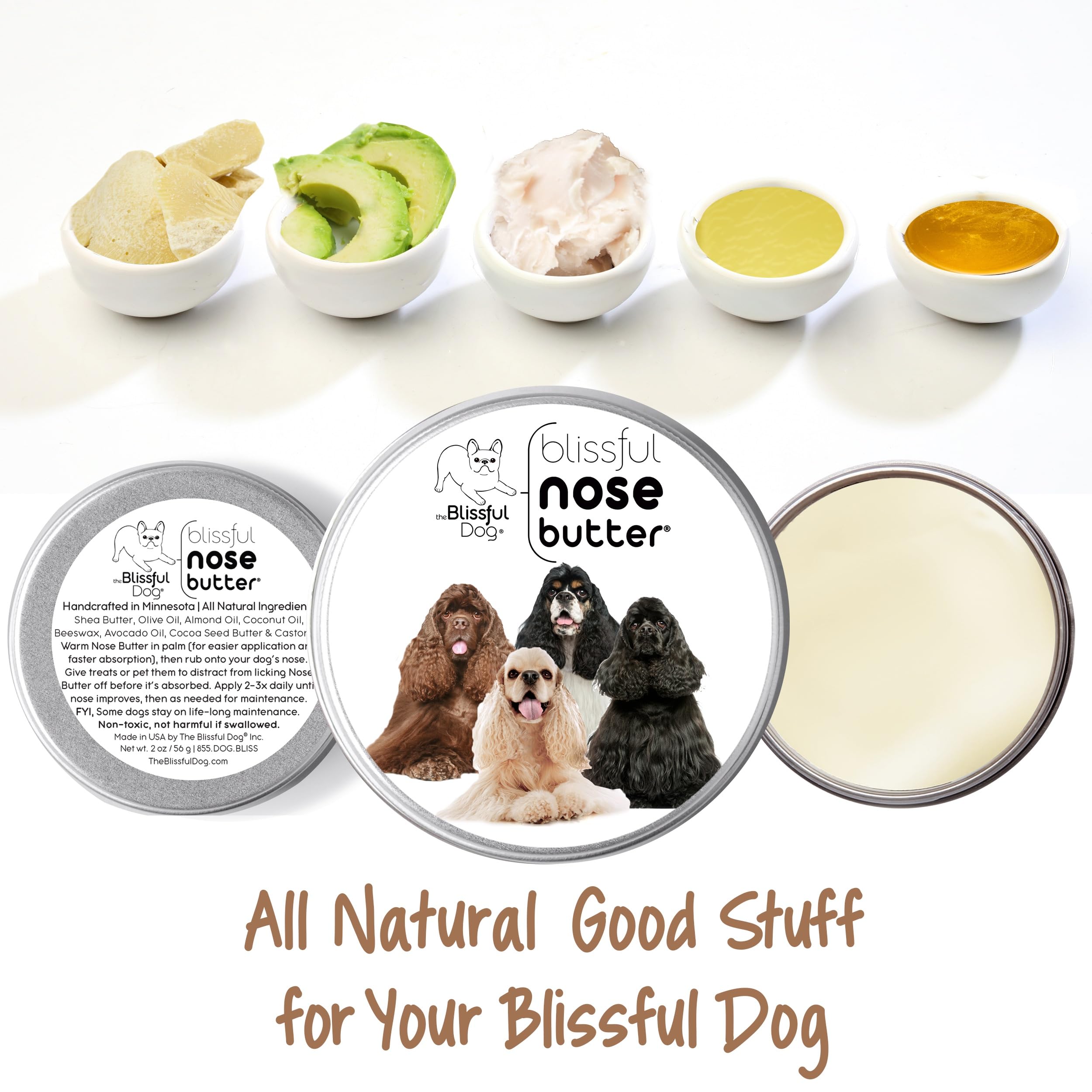 The Blissful Dog Cocker Spaniel Nose Butter - Unscented Dog Nose Balm, 1 oz., Handcrafted Moisturizer for Dry Nose