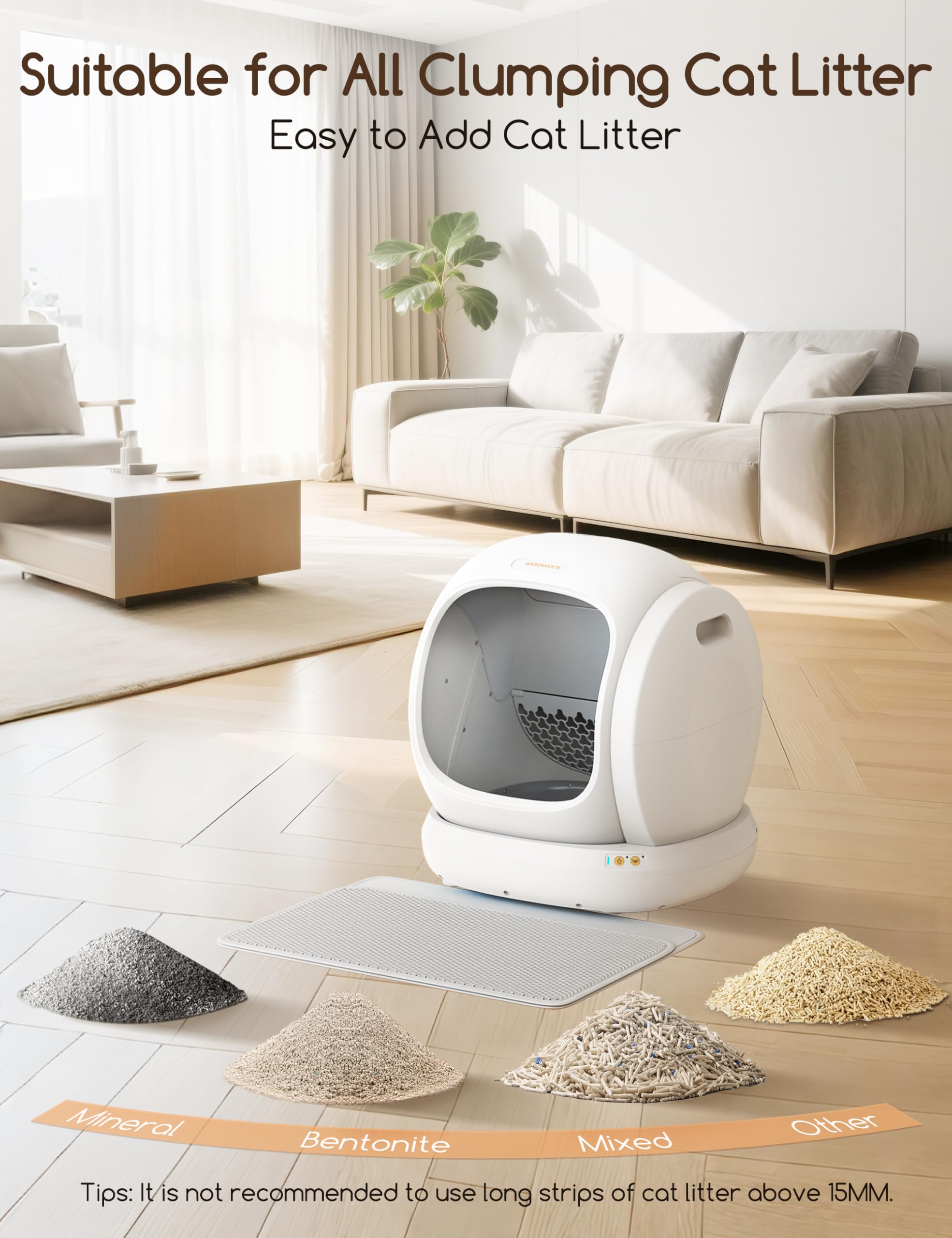 MeoWant Automatic Cat Litter Box, Large Opening Self Cleaning Litter Box with Safety Protection for Multiple Cats, App Control,