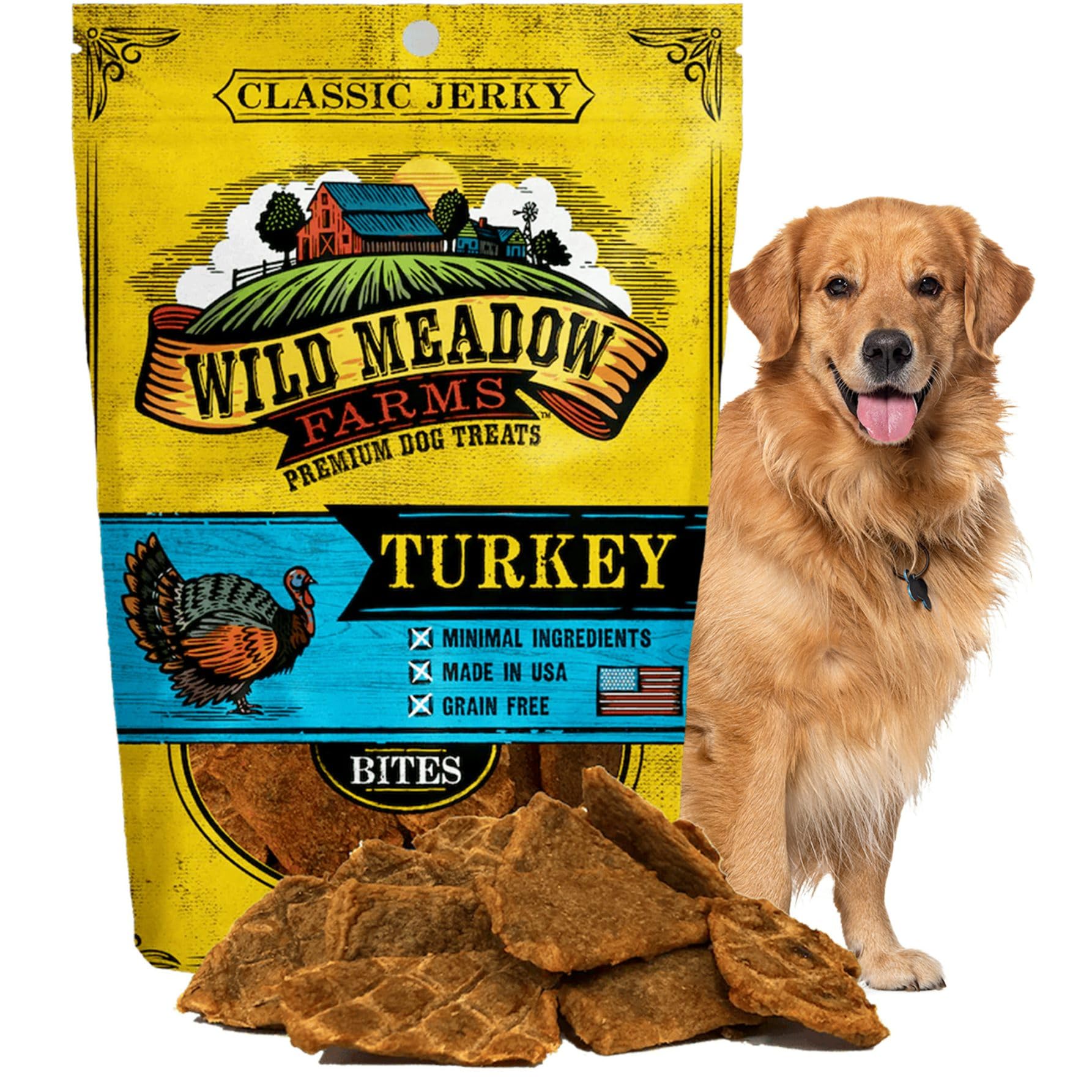 Wild Meadow Farms - Classic Turkey Bites, Soft Jerky Treats for Dogs, Grain-Free & All-Natural, Ideal for Training, Portioning, 