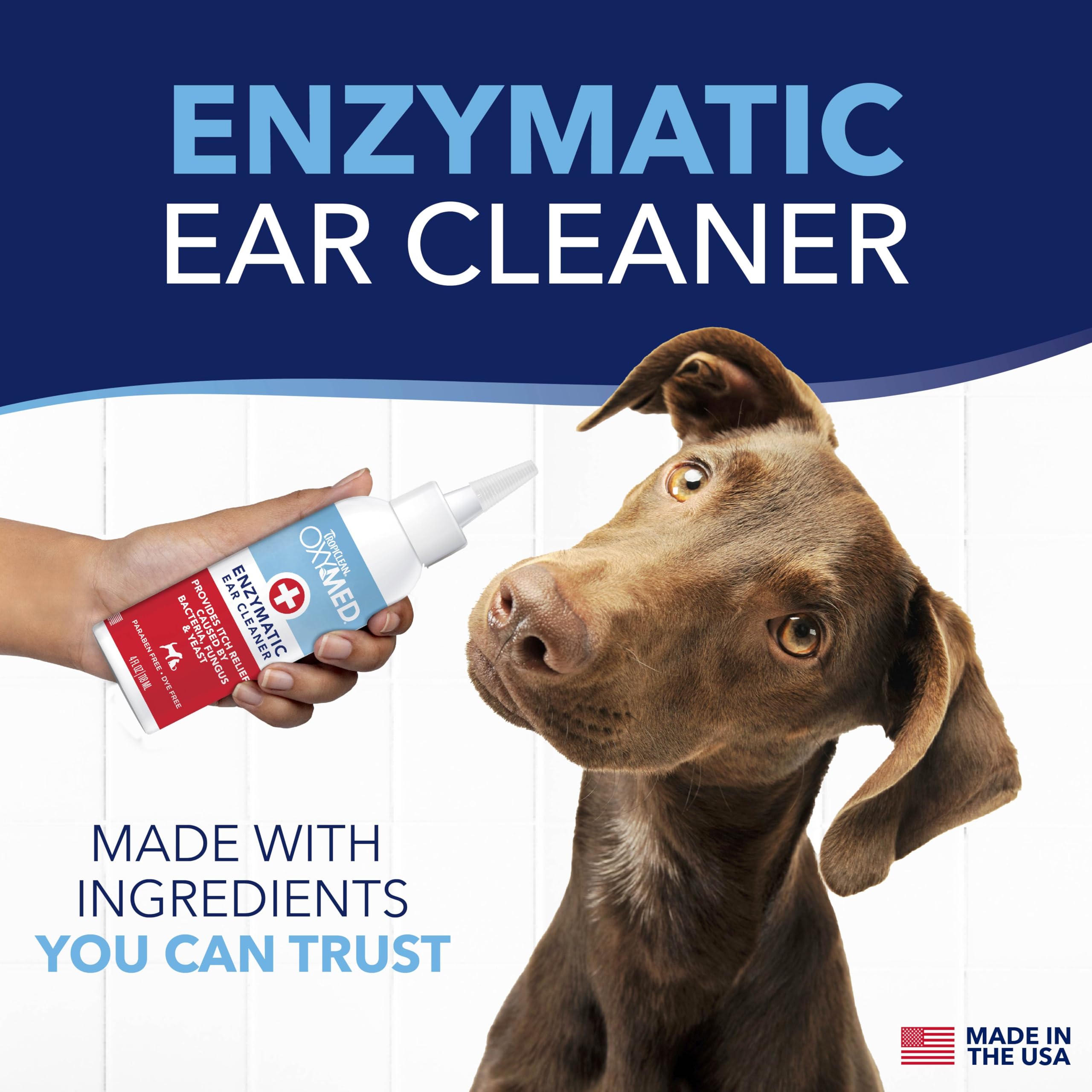 TropiClean OxyMed Enzymatic Dog Ear Cleaner, Treatment for Dogs, Vet Recommended Ear Cleaning Solution, Daily Wash Drops, Safe f