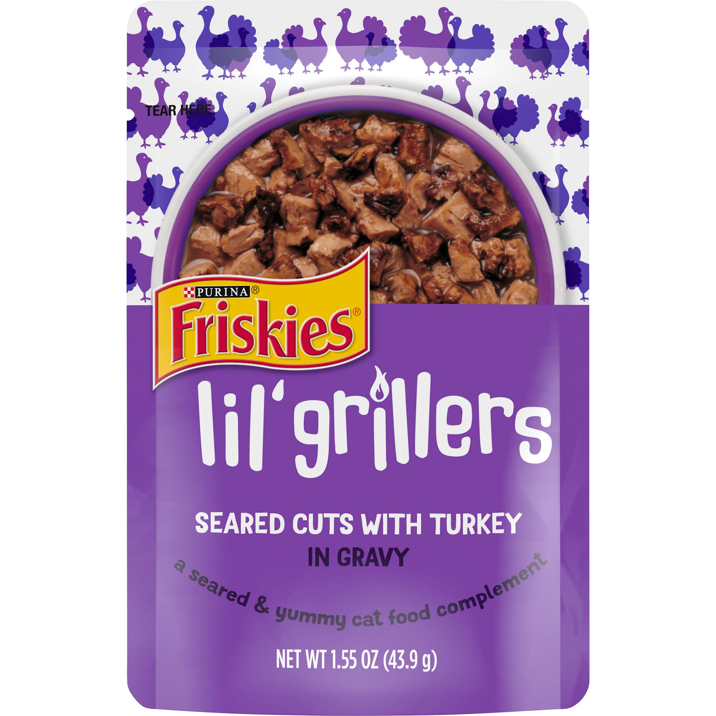 Purina Friskies Gravy Wet Cat Food Complement, Lil Grillers Seared Cuts With Turkey  (Pack of 16) 1.55 oz. Pouches