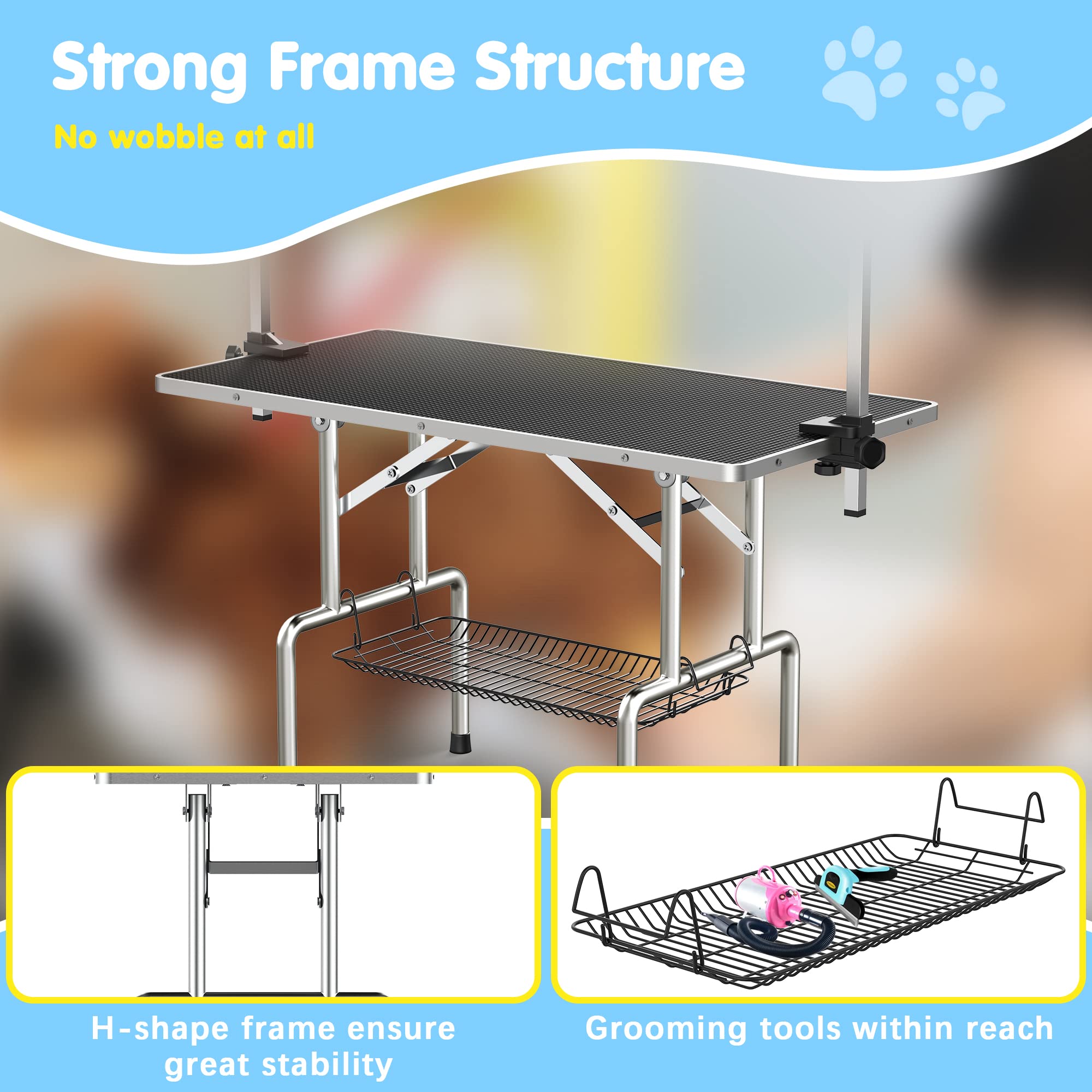 Lyromix Dog Grooming Table, Adjustable Cat Drying Desktop With Arms, Nooses, Mesh Tray, Foldable Pet Station At Home, Maximum Ca