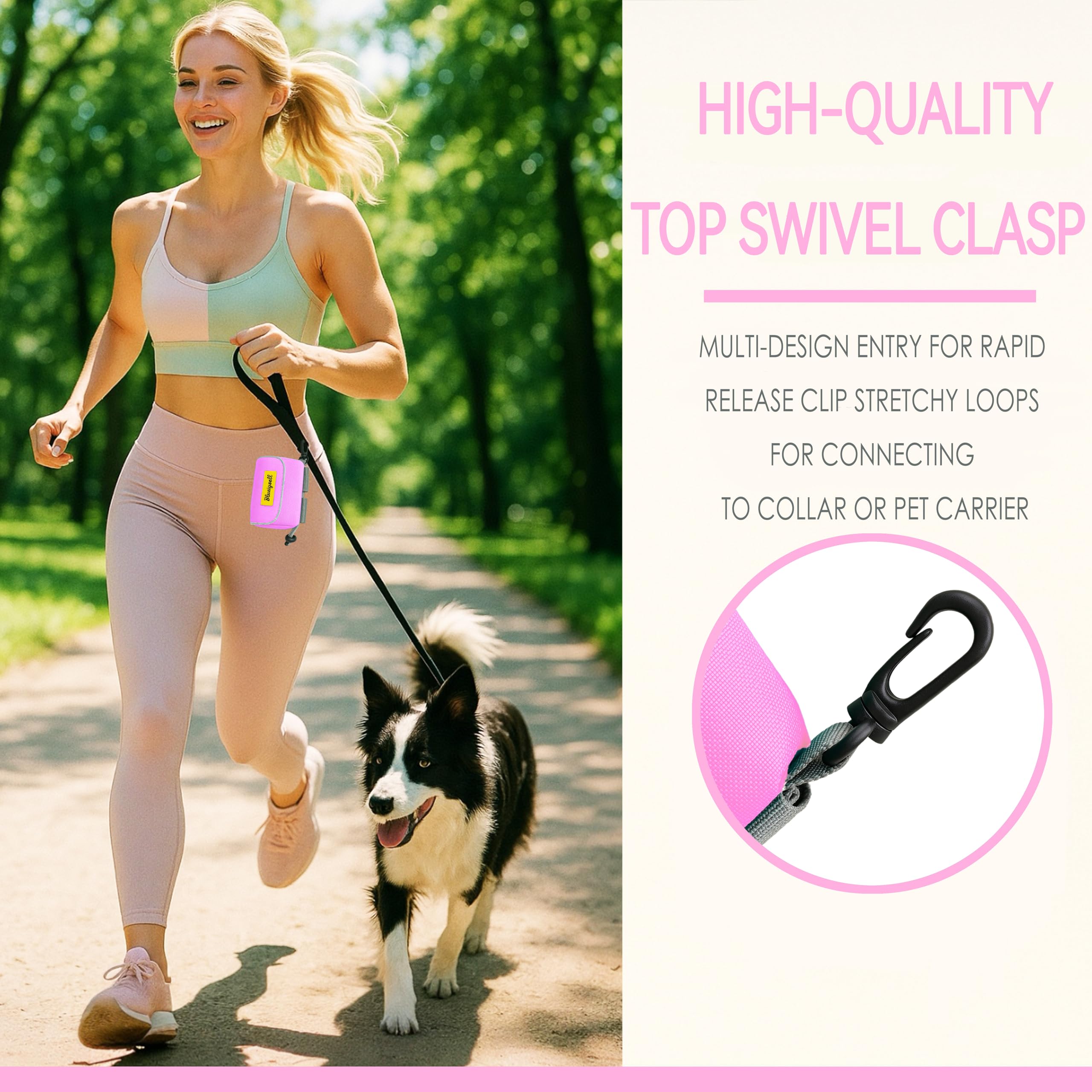 Dog Treat and Poop Bag Holder for Leash, 2 Waterproof Zipper Pouches for Pet Walking Accessories, with Dispenser, Training Click