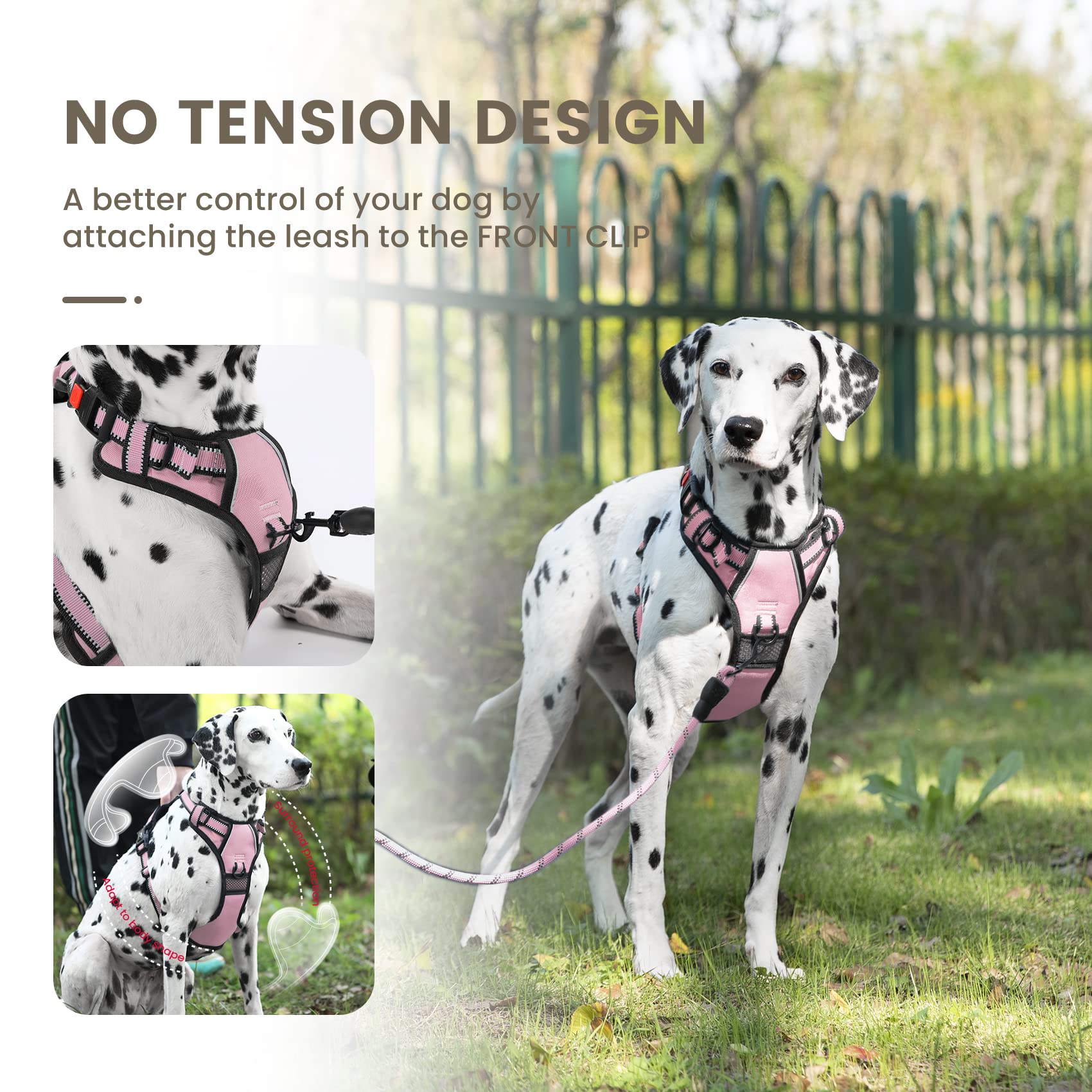 FURRYFECTION Dog Harness | No Pull Dog Harness | Reflective Oxford | Padded Handle | 4 Adjustable Straps | 2 Leash Clips | No Ch
