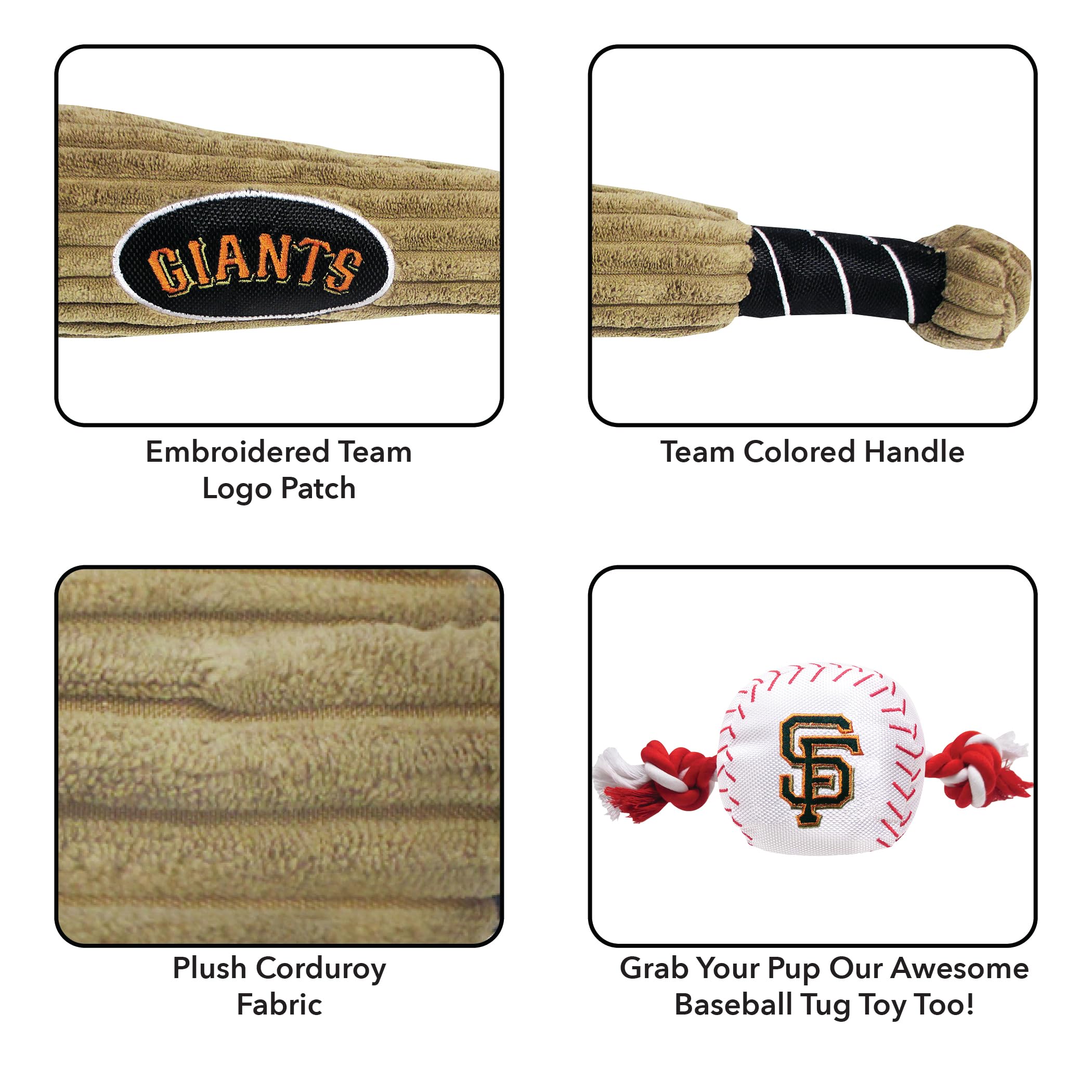 Mlb San Francisco Giants Baseball Bat Toy For Dogs & Cats. Soft Corduroy Plush Dog Toy With Inner Squeaker, Mlb Chew Toys For Do