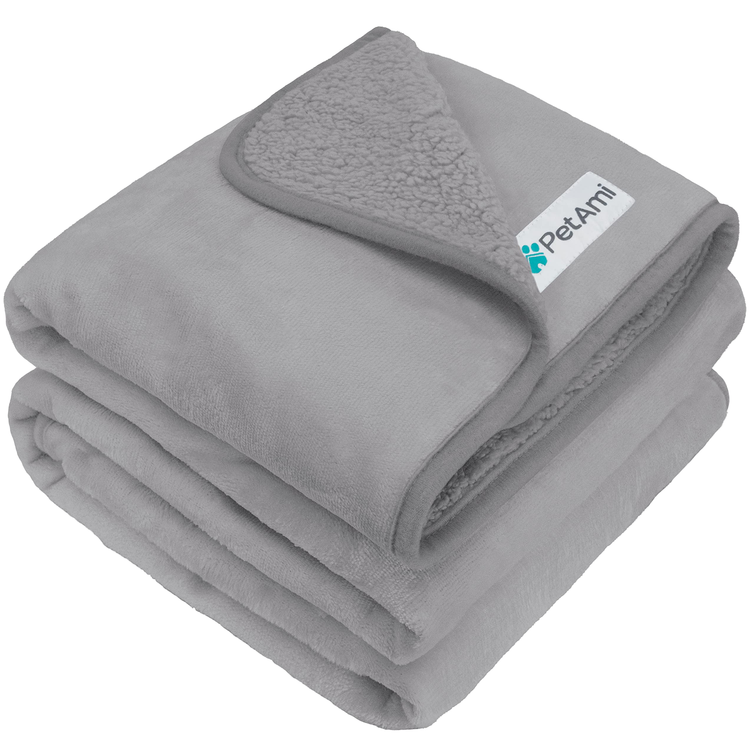 Petami Waterproof Dog Blanket For Medium Large Dogs, Pee Proof Pet Blanket Sherpa Fleece Couch Cover, Reversible Cat Throw Bed Sofa Protector, Soft Plush Washable Pad (Large 40X60, Light Gray)
