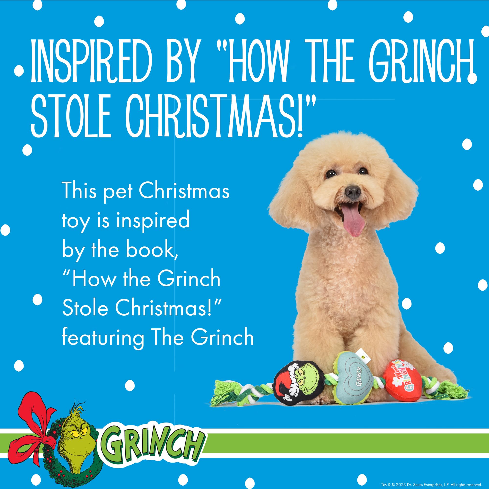 Dr. Seuss For Pets How The Grinch Stole Christmas 14” Grinch Rope Toy For Dogs | Squeaky Dog Toys, Rope Dog Toys, Holiday Toys For Dogs, Pet Christmas Stocking Gifts | The Grinch Dog Toys