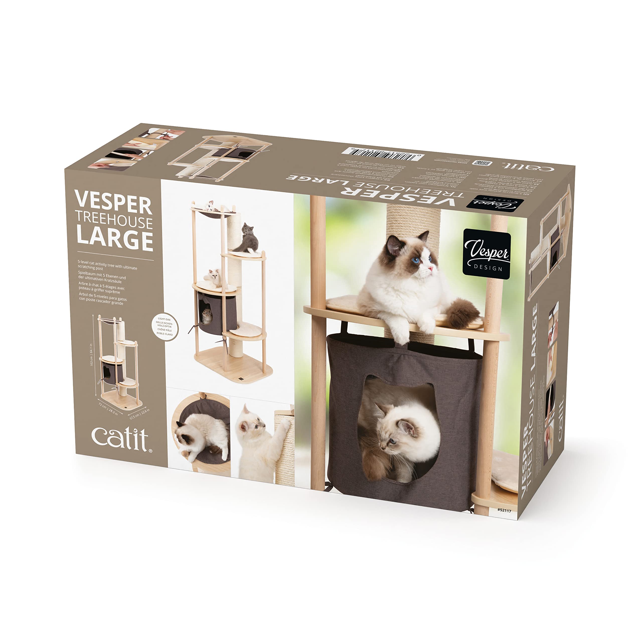 Catit Cat Tree Furniture, Large Vesper Treehouse, Engineered Wood, Oak, Model 52117