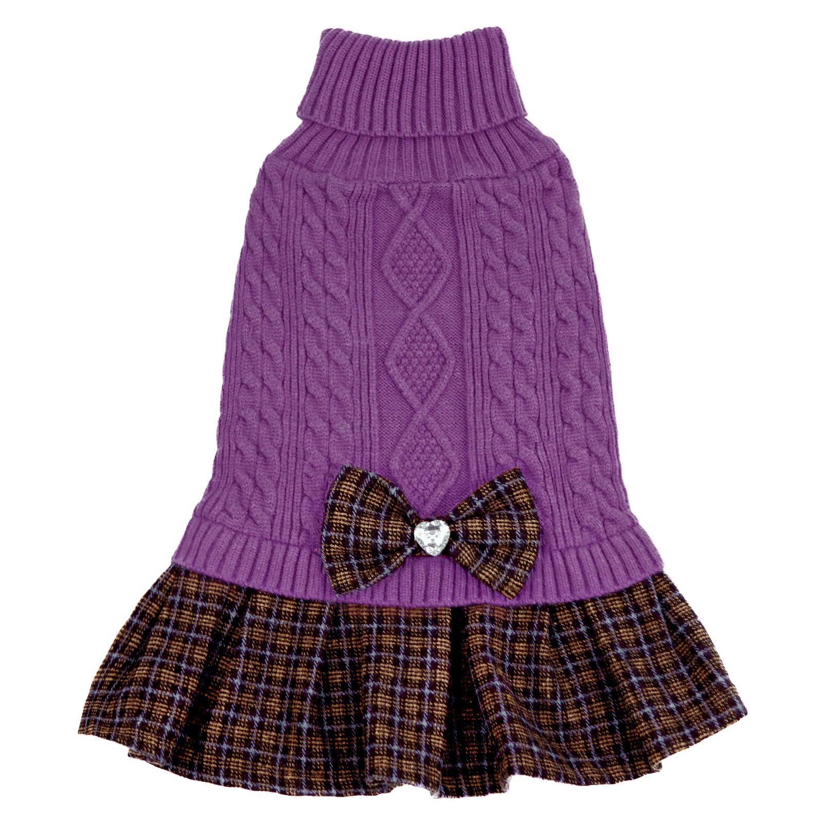 KYEESE Dog Sweater with Bowtie Buffalo Check Medium Dog Sweater Turtleneck Dog Sweater for Medium Dogs Girl Warm Dog Sweater Med