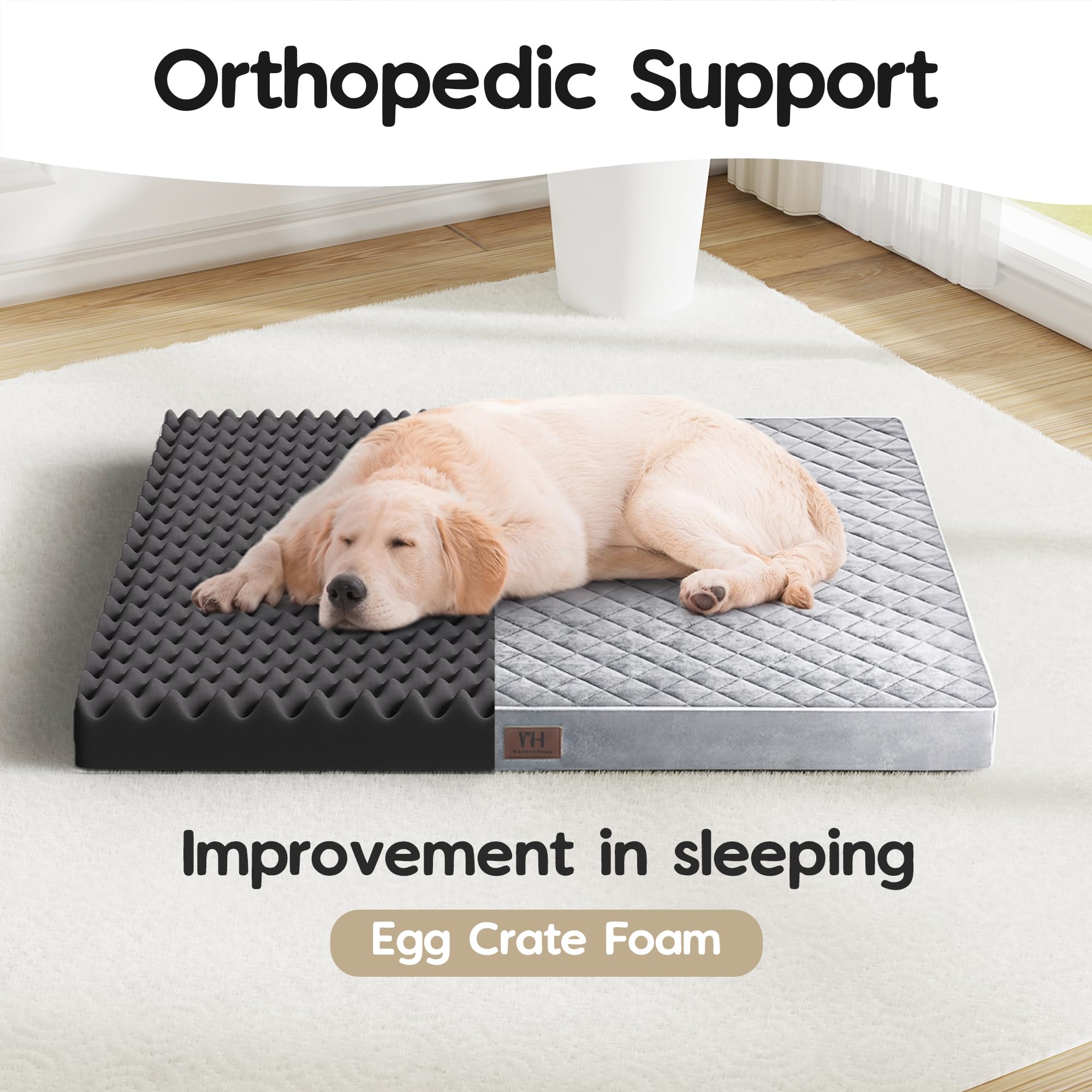 Orthopedic Dog Beds For Medium Large Dogs With Removable Washable Cover, Dog Crate Bed For Xxl Xl Large Medium Dogs, Velvet Plus