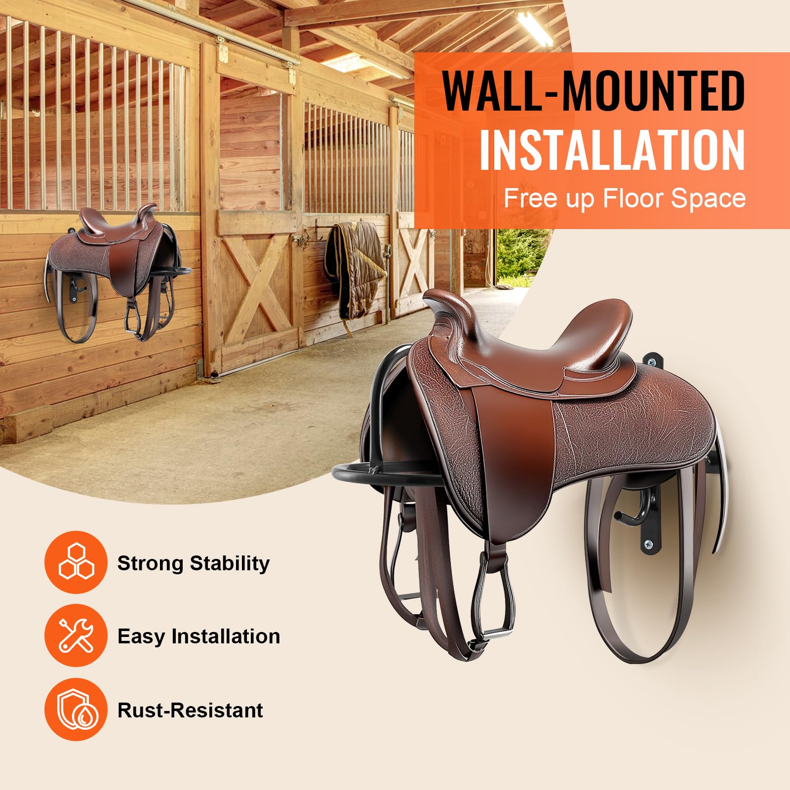 VEVOR Wall Mount Saddle Rack, 27.3 x 16.3 x 12.5 in, 8 Packs Horse Saddle Rack with Pad Bar, Portable Saddle Stand for English &