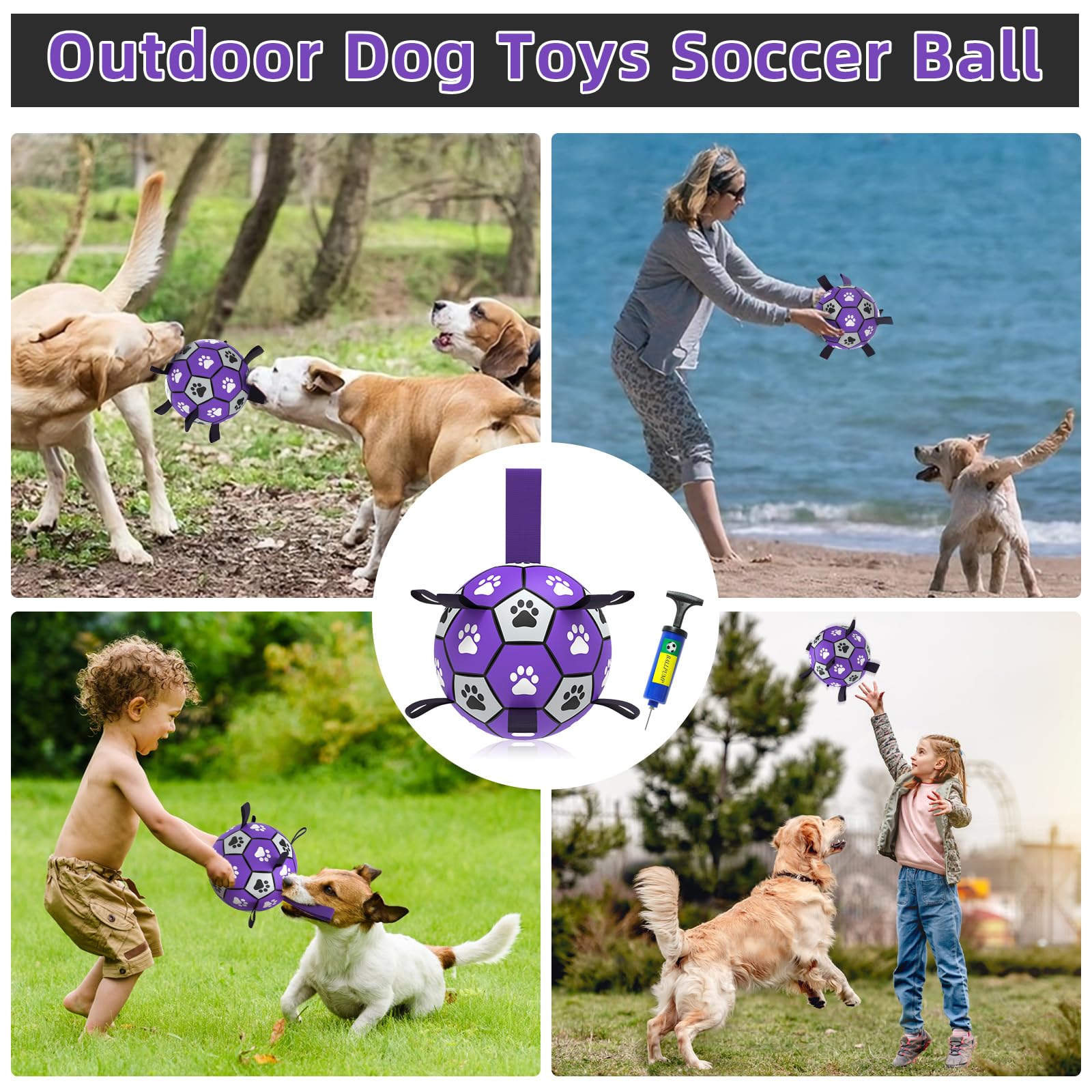 Qdan Dog Toys Soccer Ball With Straps - Dog Water Toy, Puppy Birthday Gifts, Durable Dog Balls For Small Medium Dogs （6 Inch）