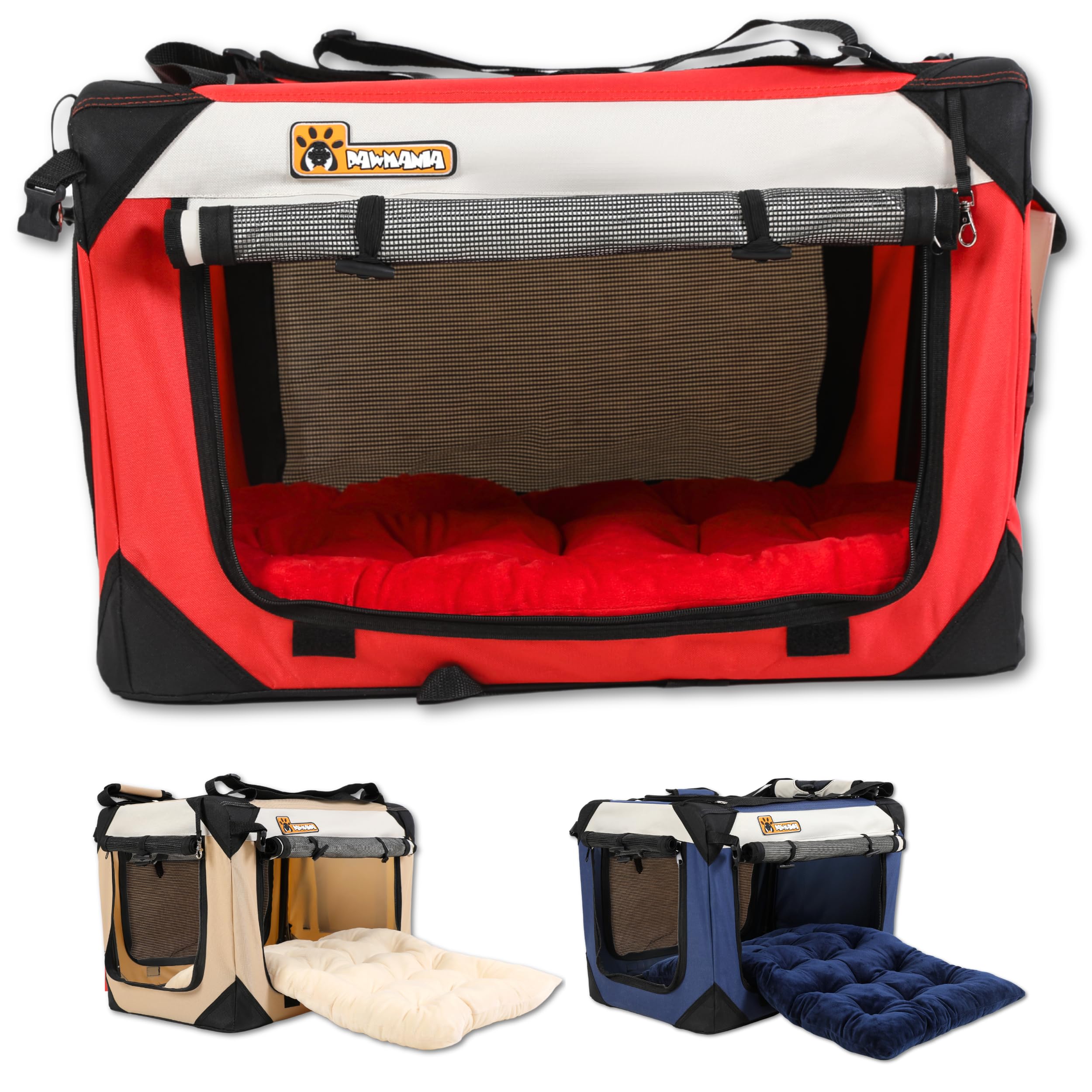 Extra Large Pet Carrier 24''X16''X16'' Foldable Soft Sided Dog Travel Crate With Cushion Portable Cat Crate With Mesh Sides Scra