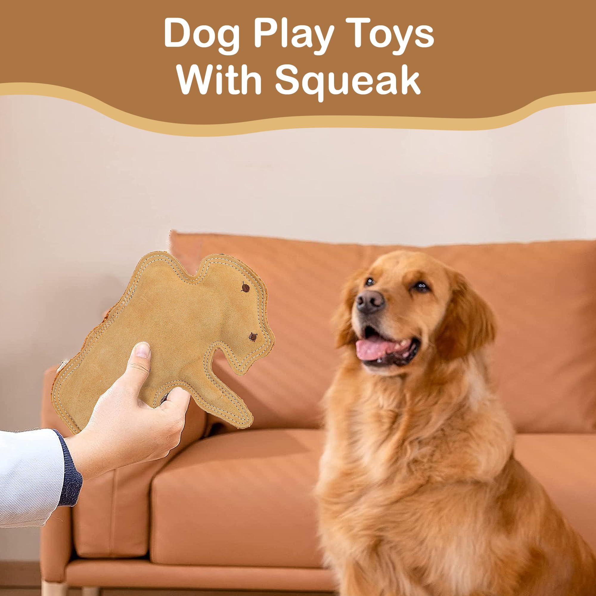 Spot Dura-Fused Leather Buffalo - Durable Squeaky Dog Toy With Real Leather & Jute Fabric, For Moderate To Aggressive Chewers, Interactive Play For Dogs & Puppies, 11.5In