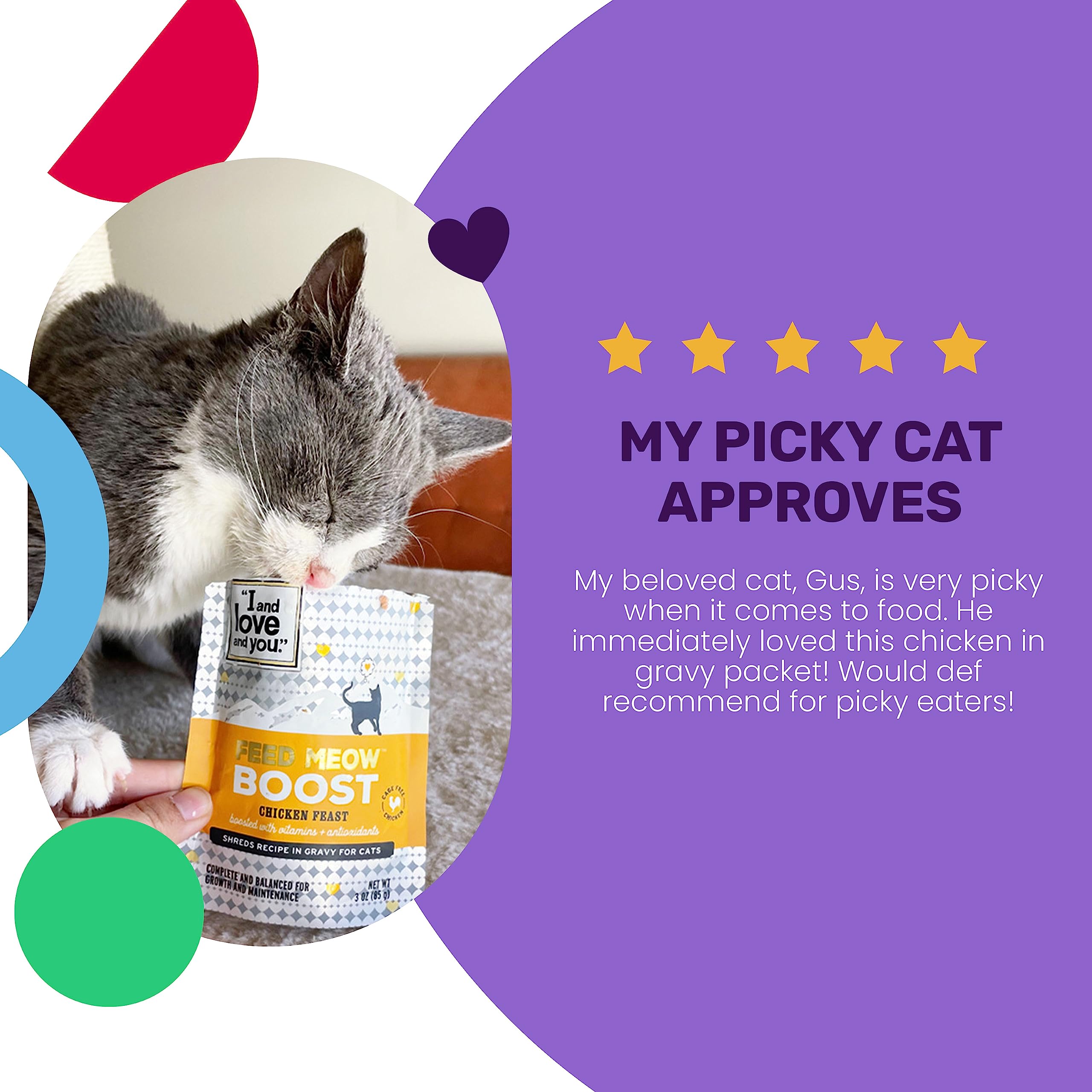 I and love and you Feed Meow Boost Wet Cat Food - Chicken - Antioxidants & Vitamins for Vitality, Grain Free, Shredded, 3oz Pack