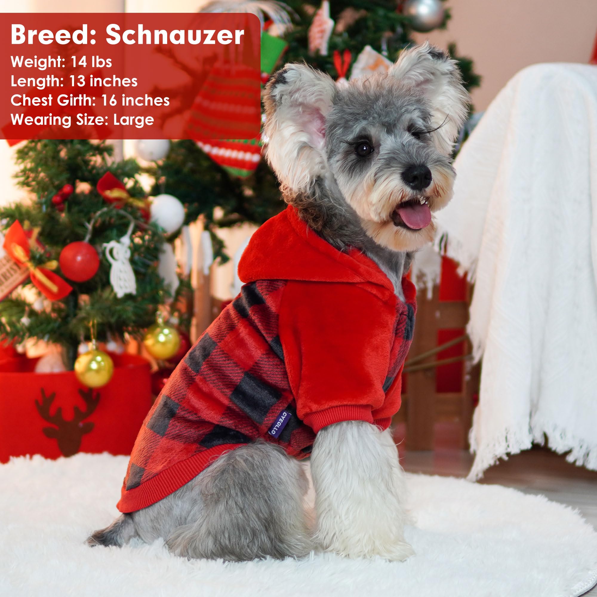 Cyeollo Dog Sweater Coat Dog Flannel Sweatshirt Dog Hoodie Puppy Winter Clothes Buffalo Plaid Dog Coats For Small Dogs Pet Appar