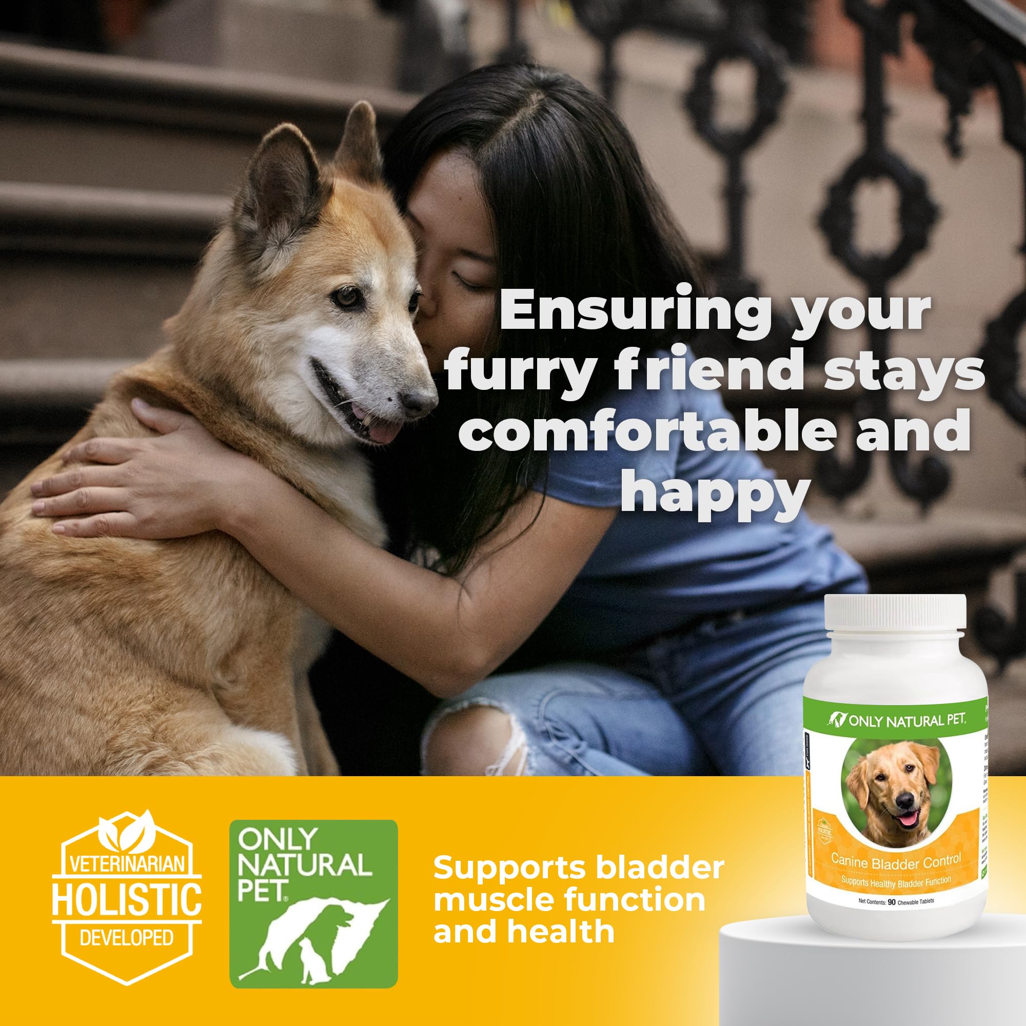 Only Natural Pet Canine Bladder Control Supplement - UTI & Incontinence Support, 90 Chewable Tablets, Natural Turkey Flavor