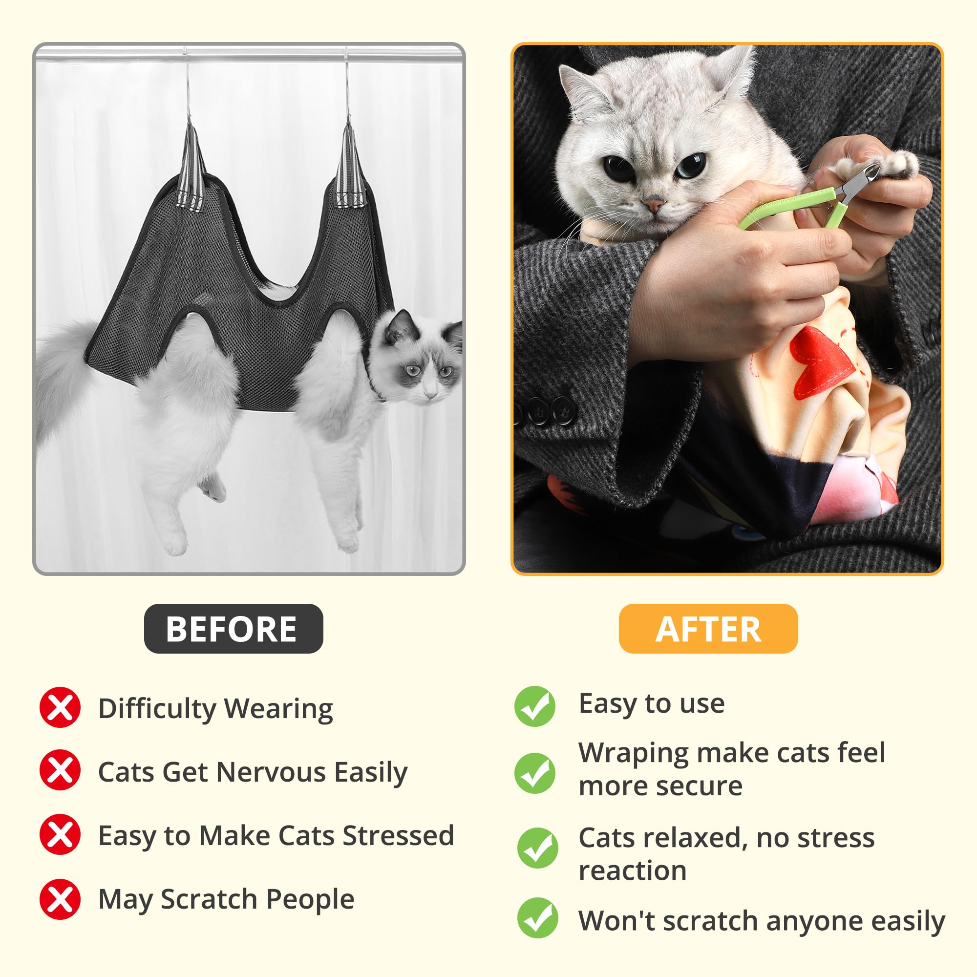 ZINGTERRA Cat Grooming Wrap - Anti-Escape, Self-Adherent, Large 35.4 Inch, Yellow Swaddle Tool for Grooming, Nail Clipping, Calming