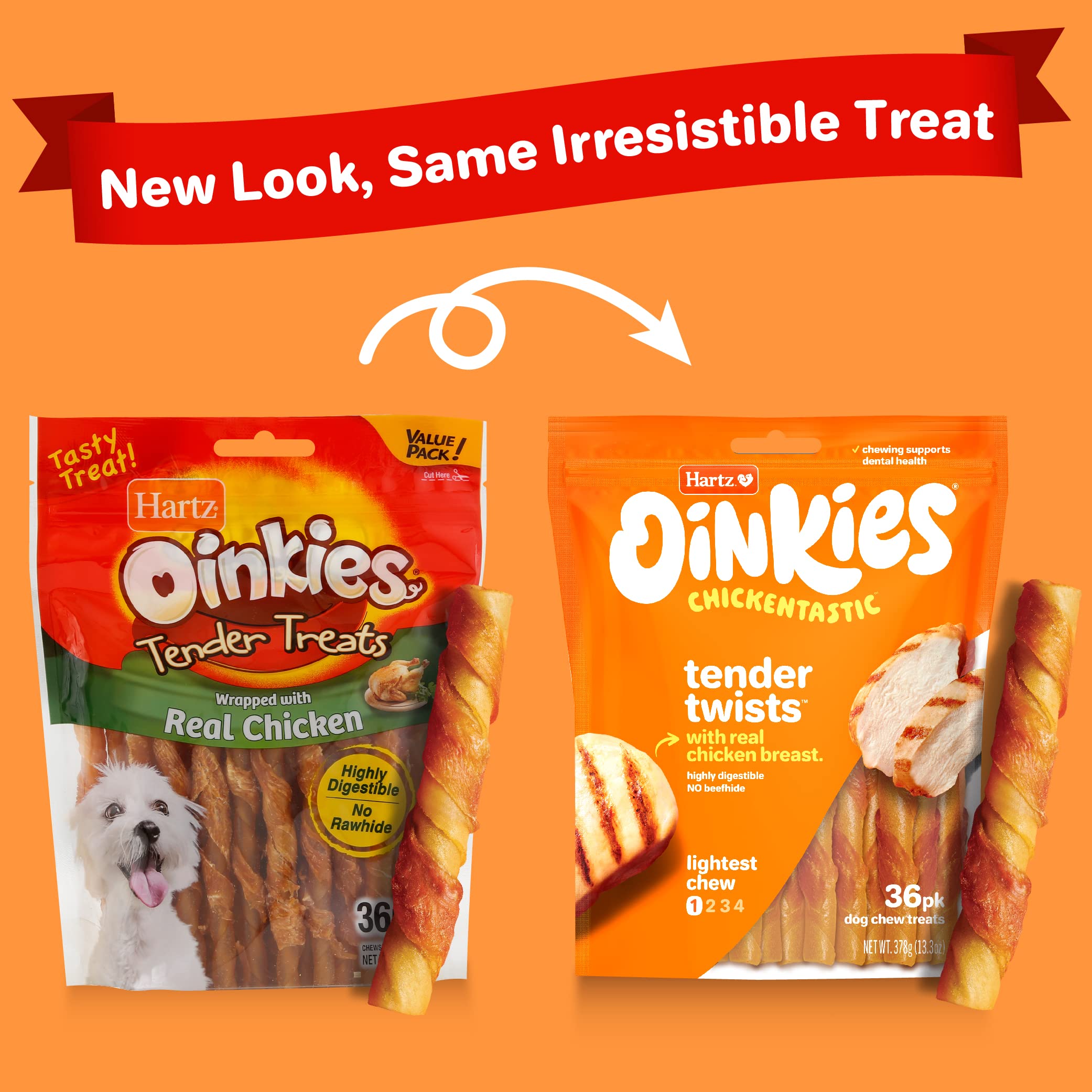 Hartz Oinkies Tender Twists with Real Chicken Breast Rawhide-Free Dog Treats, Highly Digestible Dog Chews, 72 Count