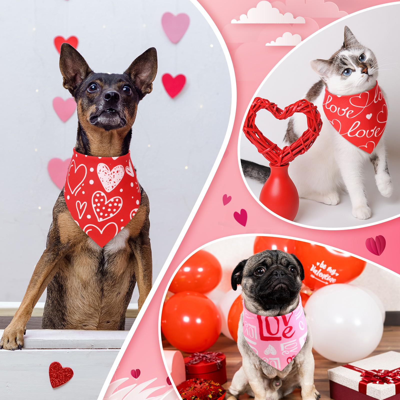 Weewooday 50 Pcs Valentine'S Day Dog Bandanas Bulk For Dogs Red And Pink Soft Bibs Adjustable Triangle Bandana For Small Medium