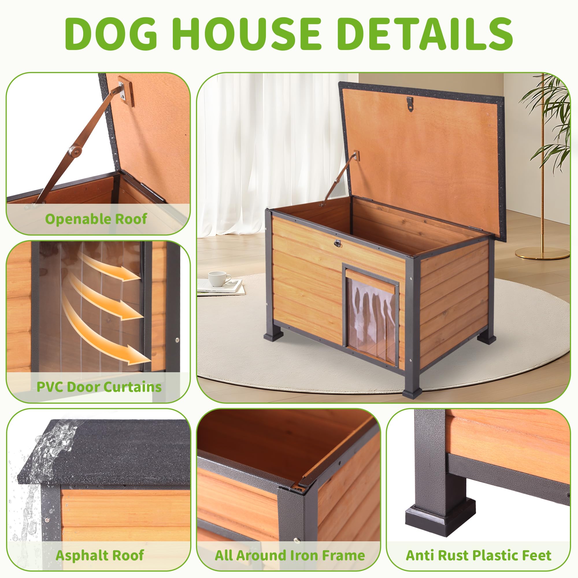 ALEKNEKI Insulated Dog House, Wooden Heated Shelter for Winter, Large Size, Brown with Removable Liner, Model DXCH006-S-IN