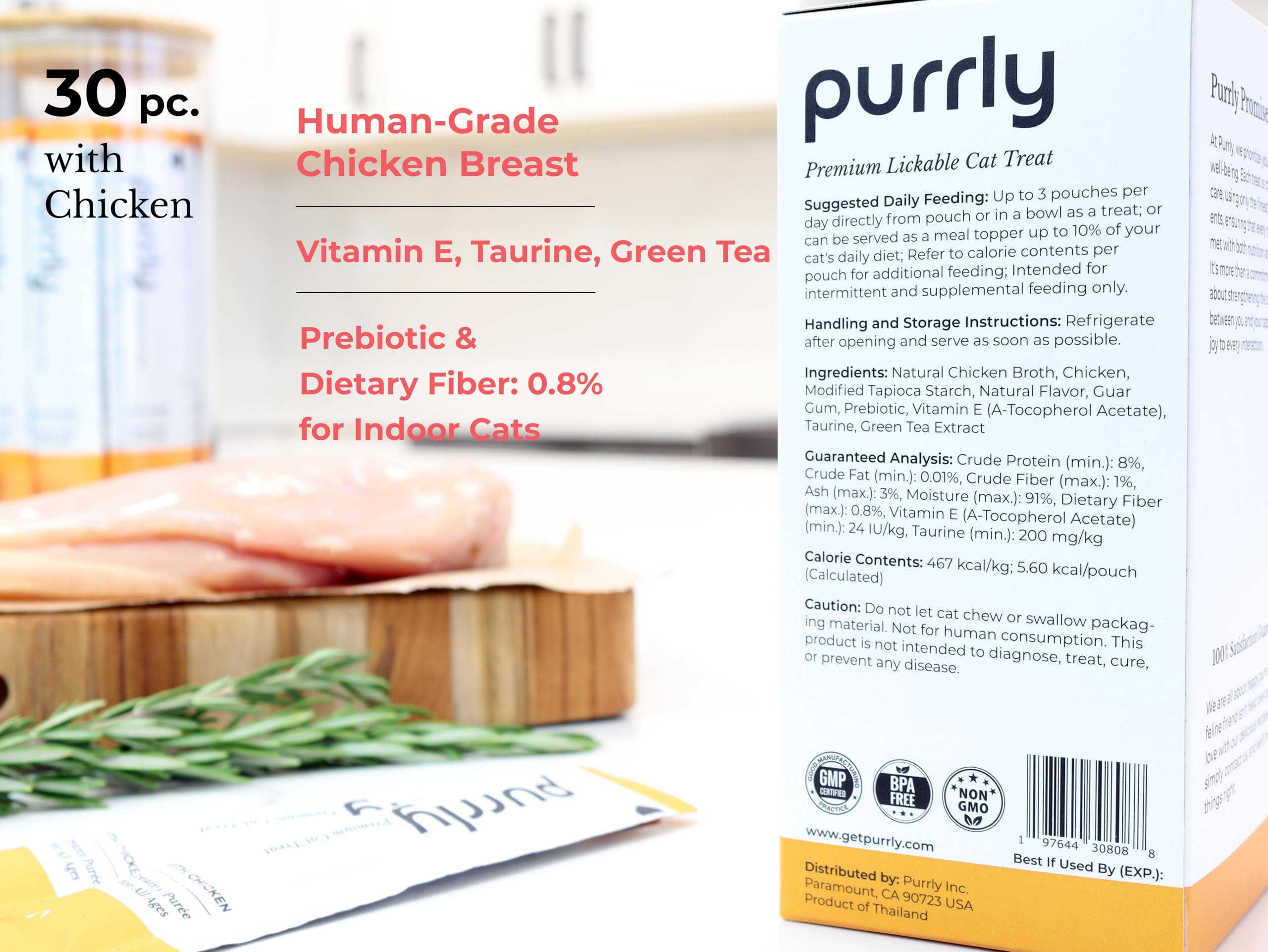 Purrly Low Calorie Premium Lickable Cat Treat Topper Healthy Chicken Variety Bundle (90 Count) Human-Grade Protein Sources with