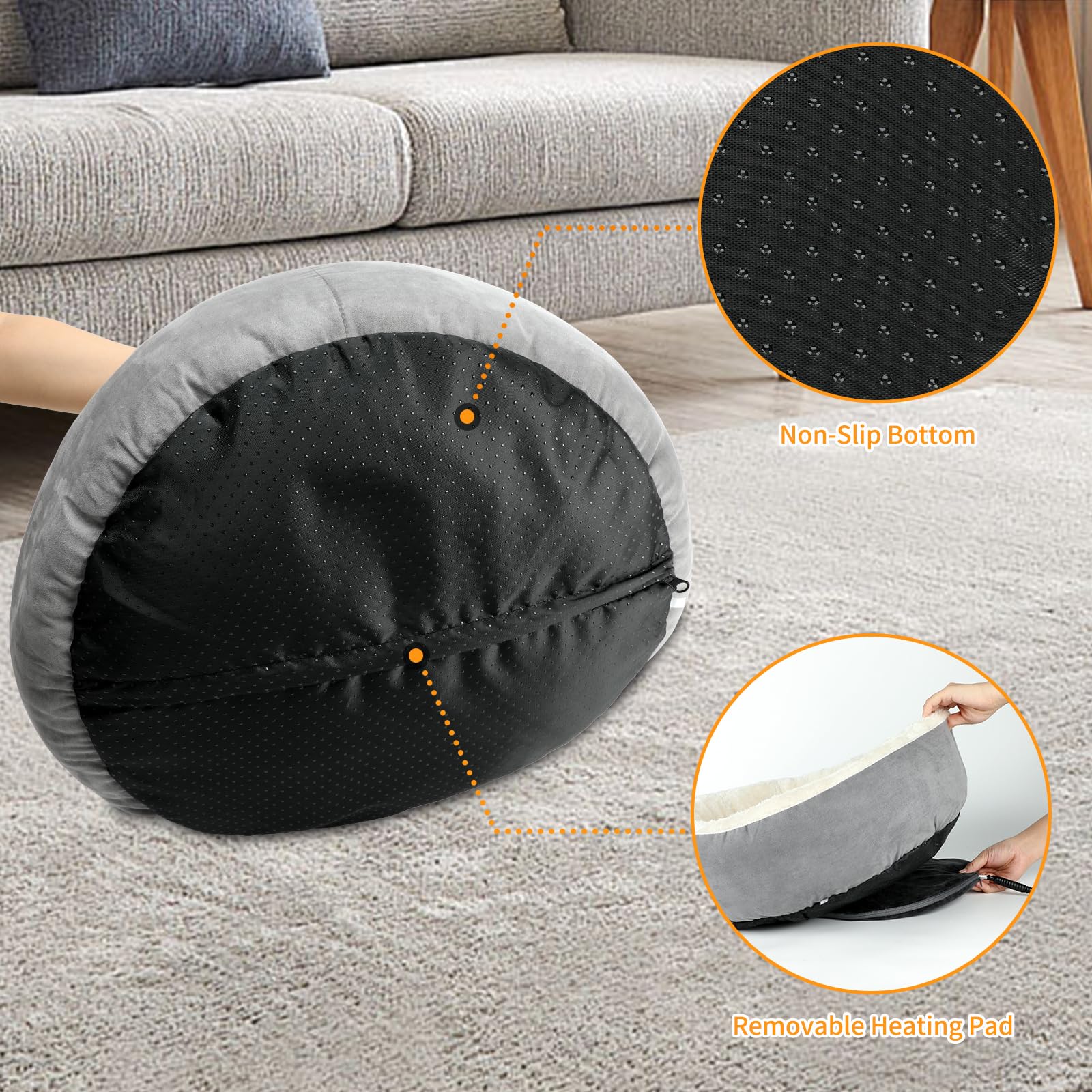 Bwogue Heated Cat Bed For Indoor Cats,19' Donut Detachable Heated Pet Bed Thermo-Kitty Heating Bed,Electric Warming Cat Bed Hea