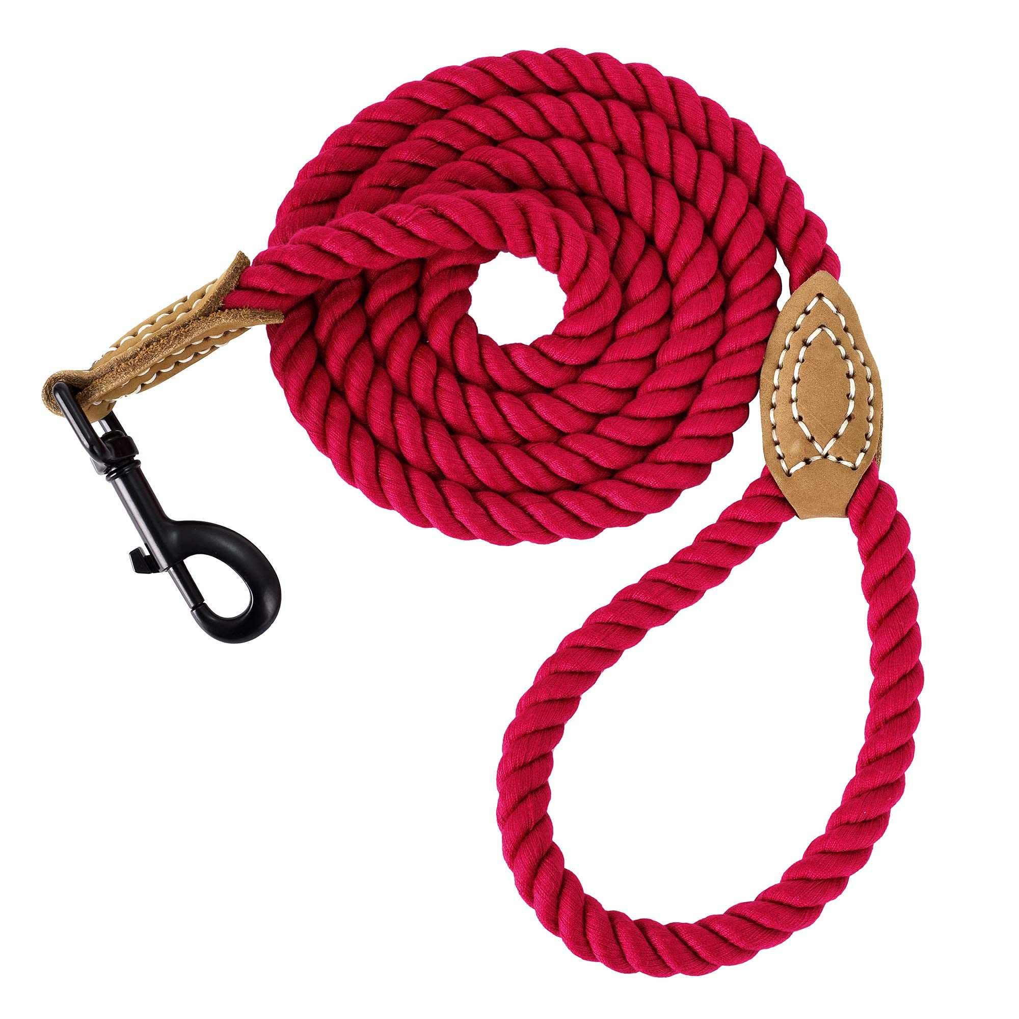 Mile High Life Dog Leash | Braided Cotton Rope Dog Leashes With Leather Tailor Tip | 4 Feet Dog Leash W Heavy Duty Metal Clasp | Wedding Dog Leash (Red, 48 Inches)