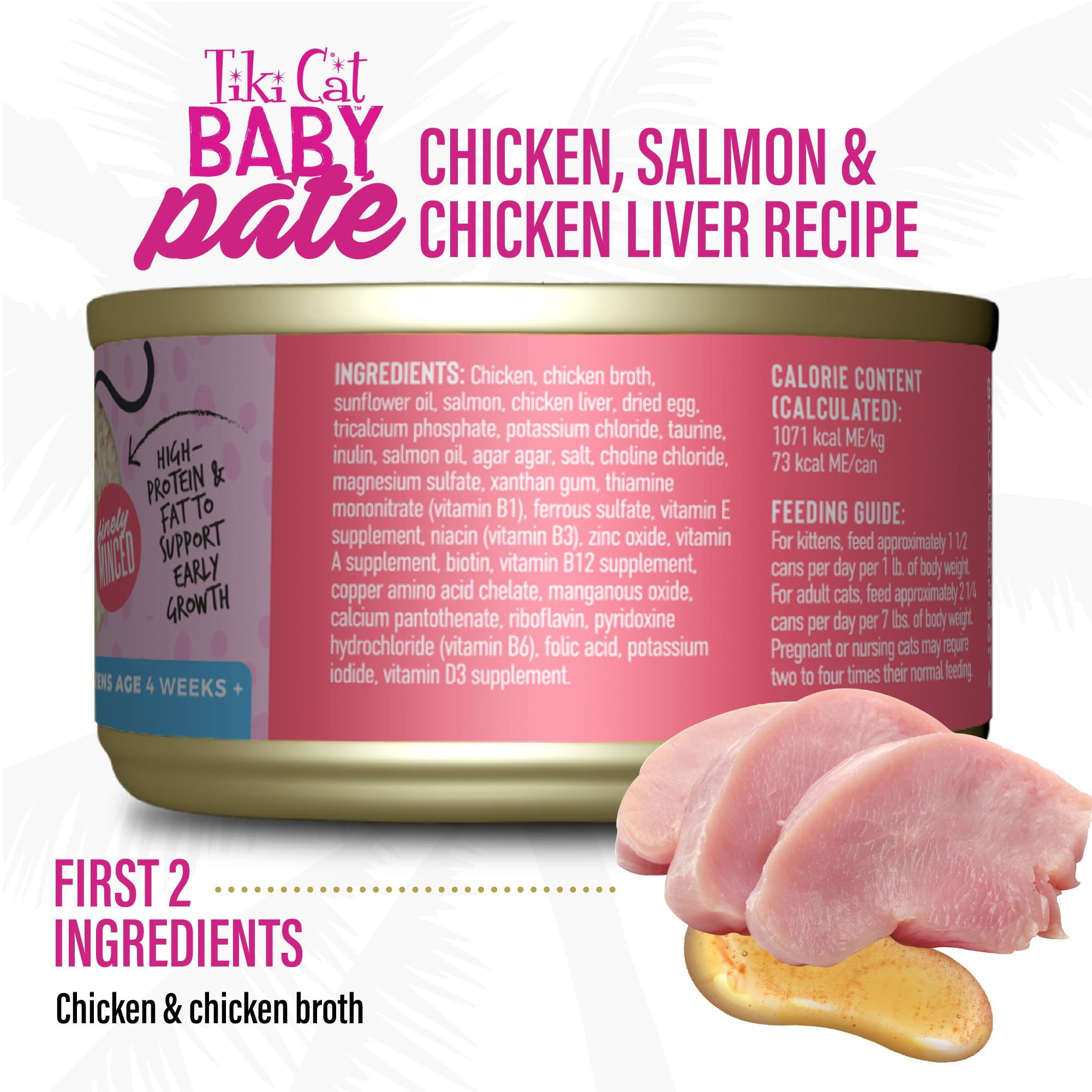 Tiki Cat Baby Pate Wet Cats Food for Kittens, Chicken, Salmon & Chicken Liver, 2.4 oz. Can (12 Count)