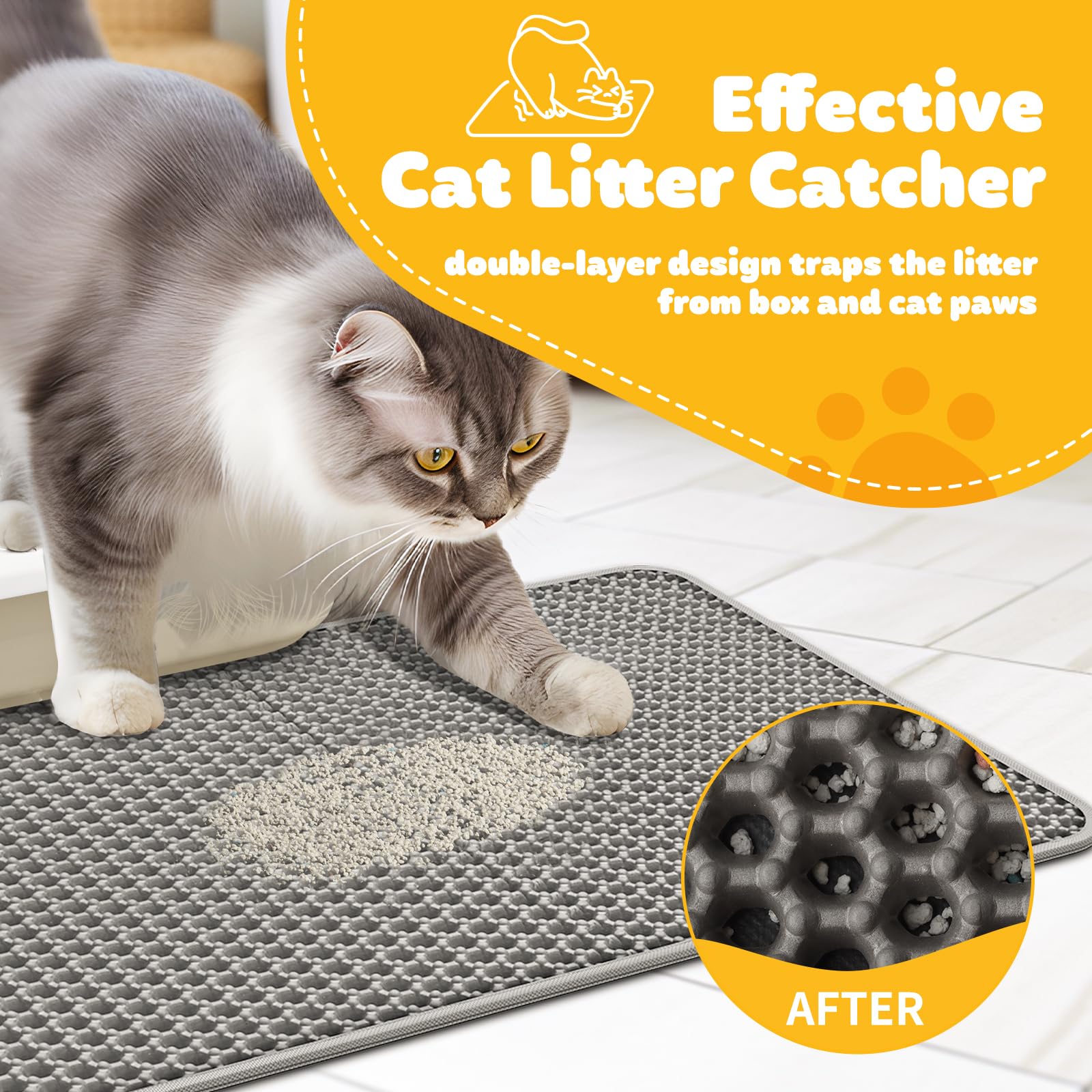 Cat Litter Mat - 23.2'' X 14.6'' Small Litter Trapping Mat, Easy To Clean Litter Box Mat, Waterproof, Urine-Proof, Non-Slip Kitty Litter Mats For Floor, Grey