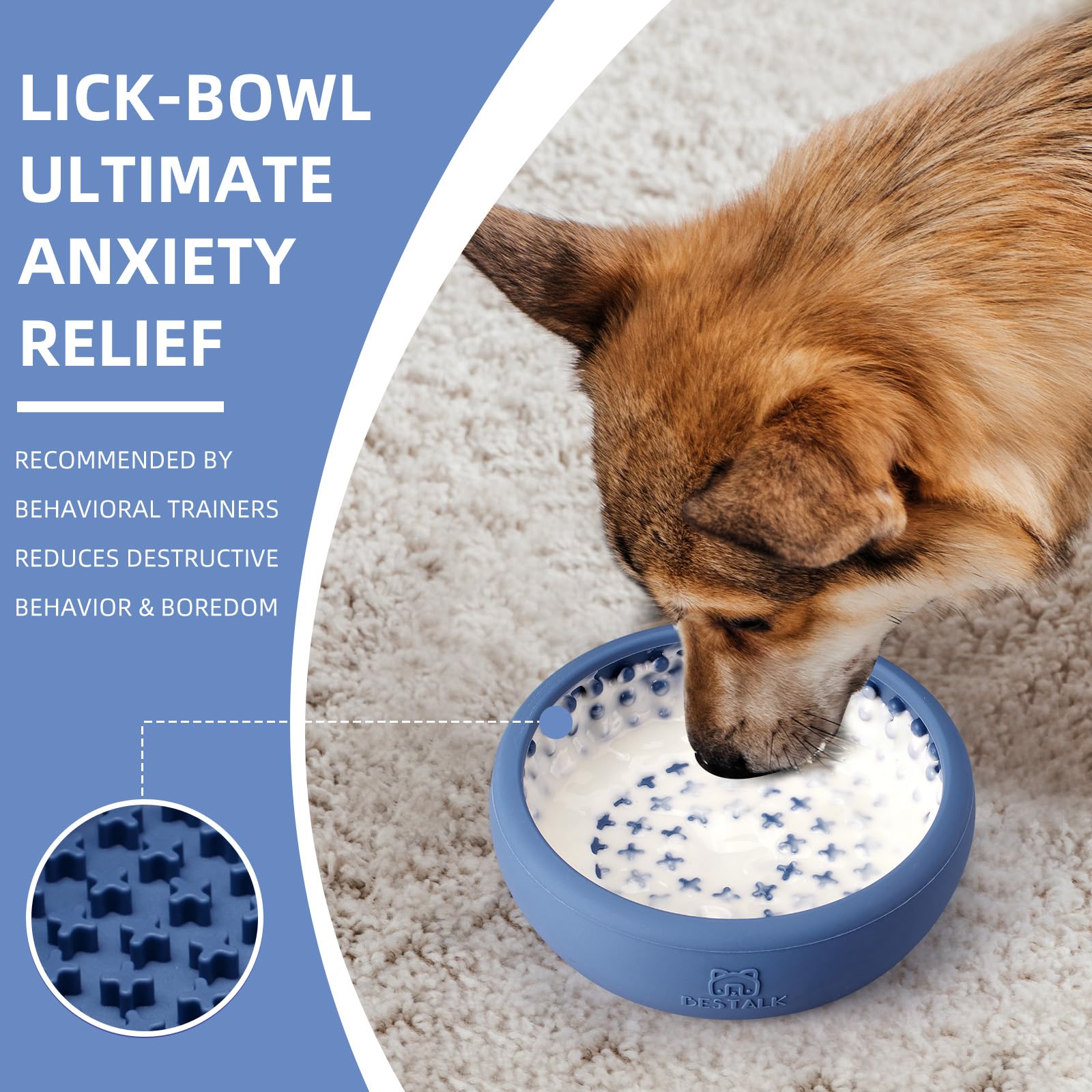 Bestalk Dog Lick Bowl, Large Non-Slip Silicone Mat for Anxiety Relief, Dark Blue, Dishwasher Safe
