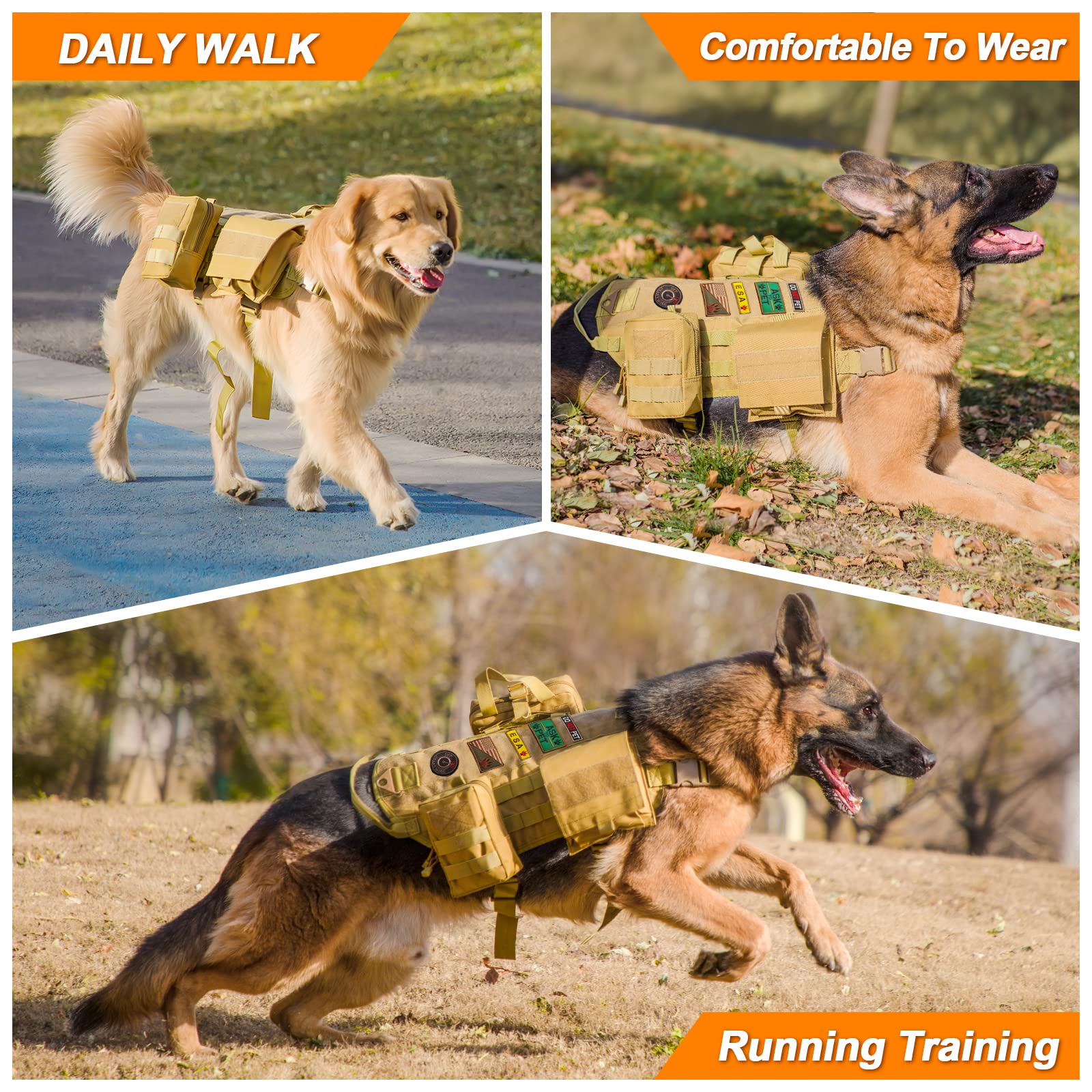 Aiwai Tactical Dog Harness With Pouches,Dog Vest Harness For Large Medium Dogs With Hook & Loop Panels,Adjustable Military Dog H