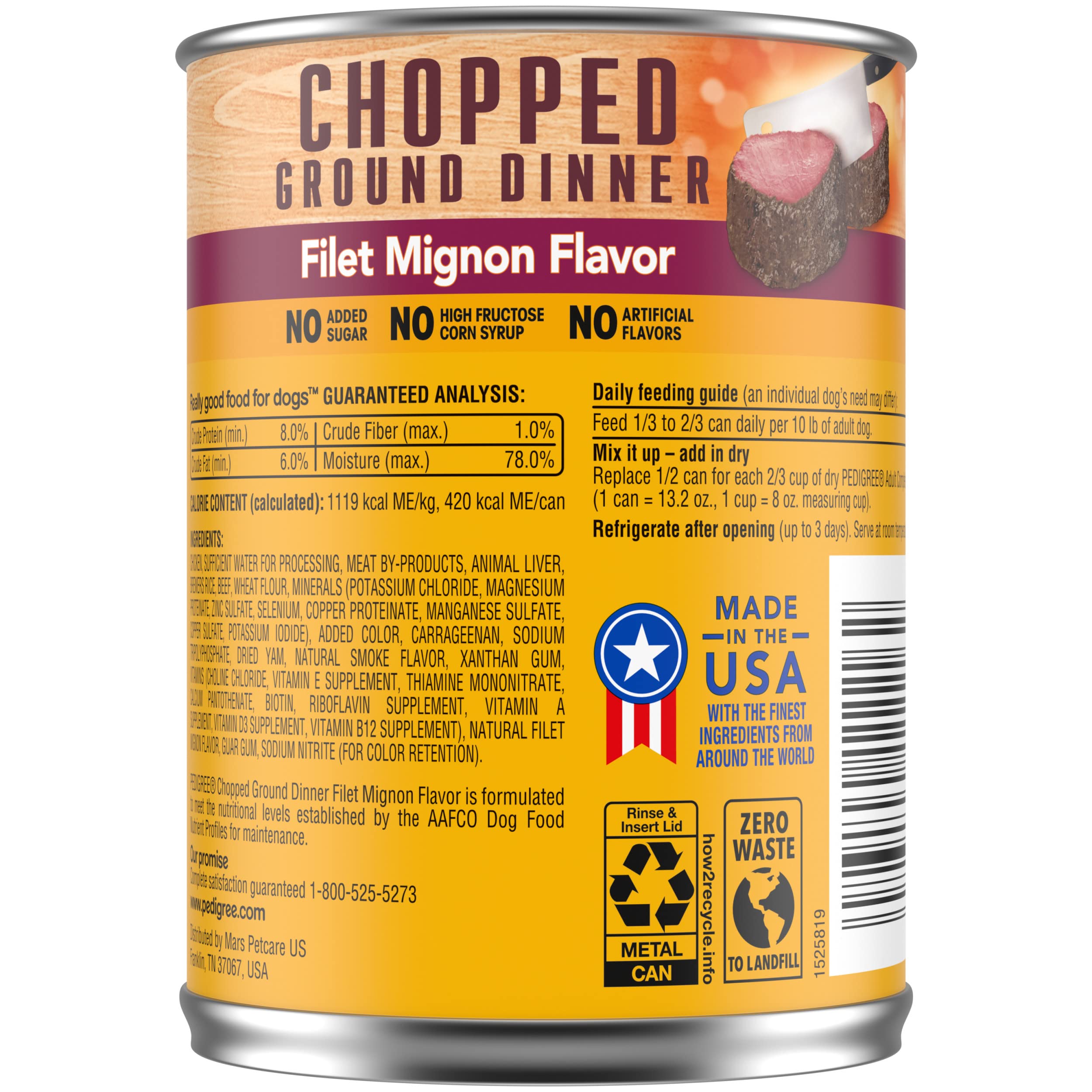 PEDIGREE CHOPPED GROUND DINNER Adult Canned Soft Wet Dog Food, Filet Mignon Flavor, 13.2 oz. Cans (Pack of 12)