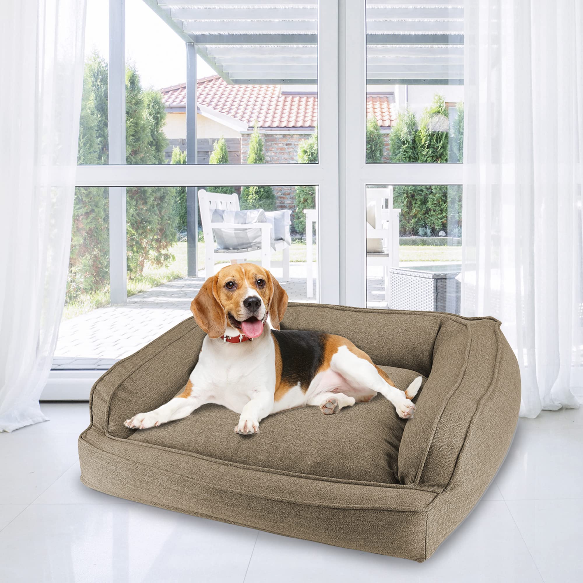 Arlee Sofa Couch Pet Dog Bed - Chew Resistant - Memory Foam - Assembled Usa, Large/Extra Large, Walnut