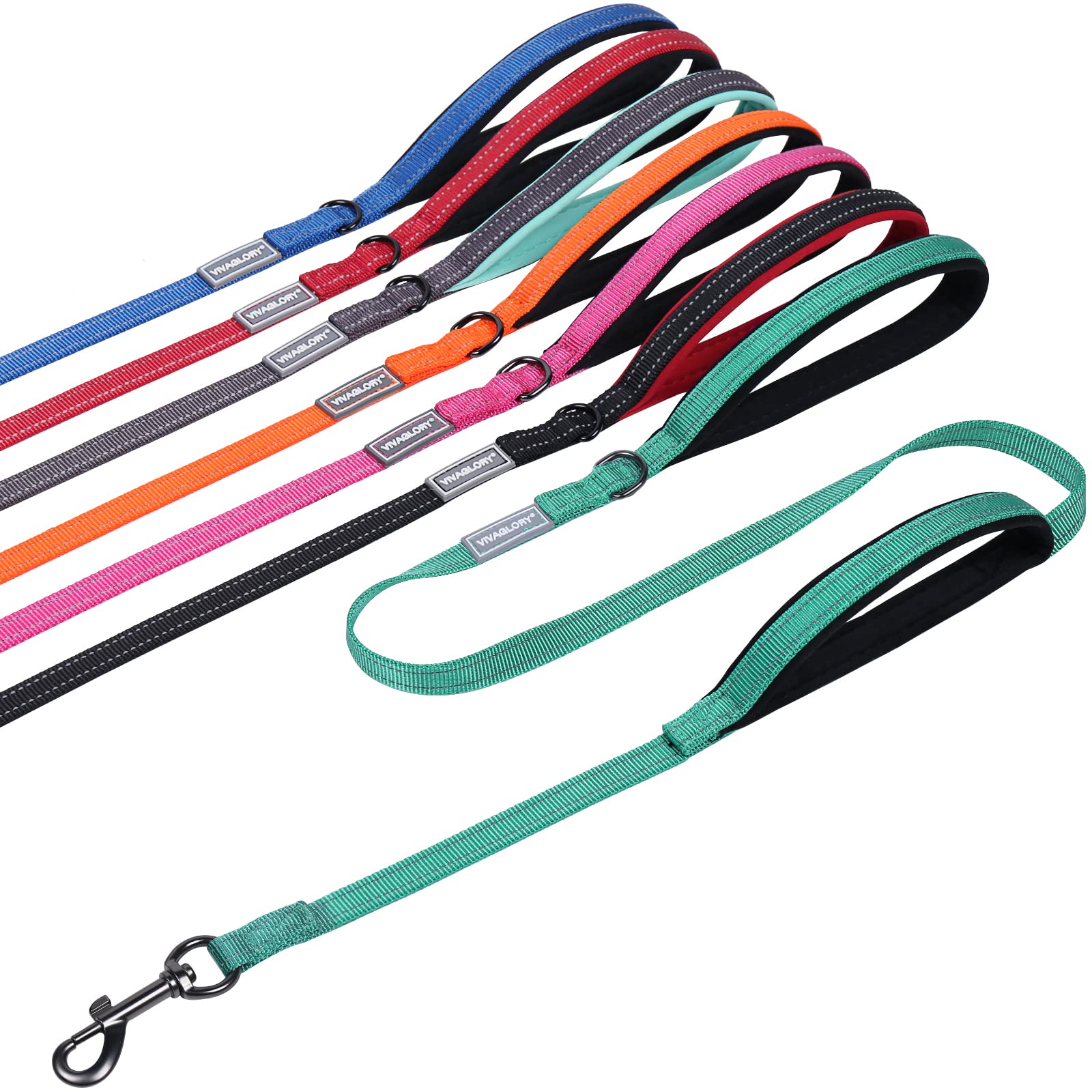 Vivaglory Traffic Handle Dog Leash, Two Padded Soft Handles Dog Leash, Strong Reflective & Metal Hook Training Pet Lead, Turquoi