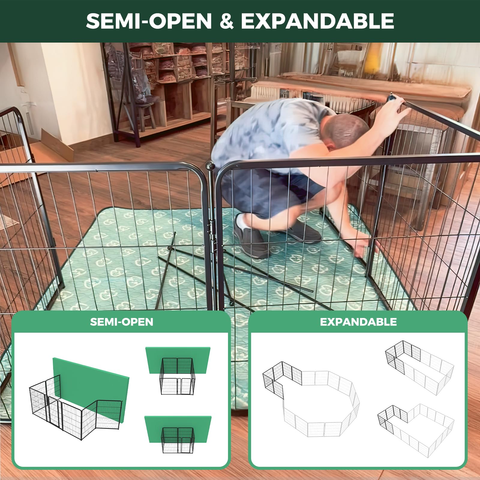 Fxw Homeplus Indoor Dog Playpen - Stress-Free And Safe Play, 40 Inch 8 Panels For Medium And Large Dogs, Black│Patented