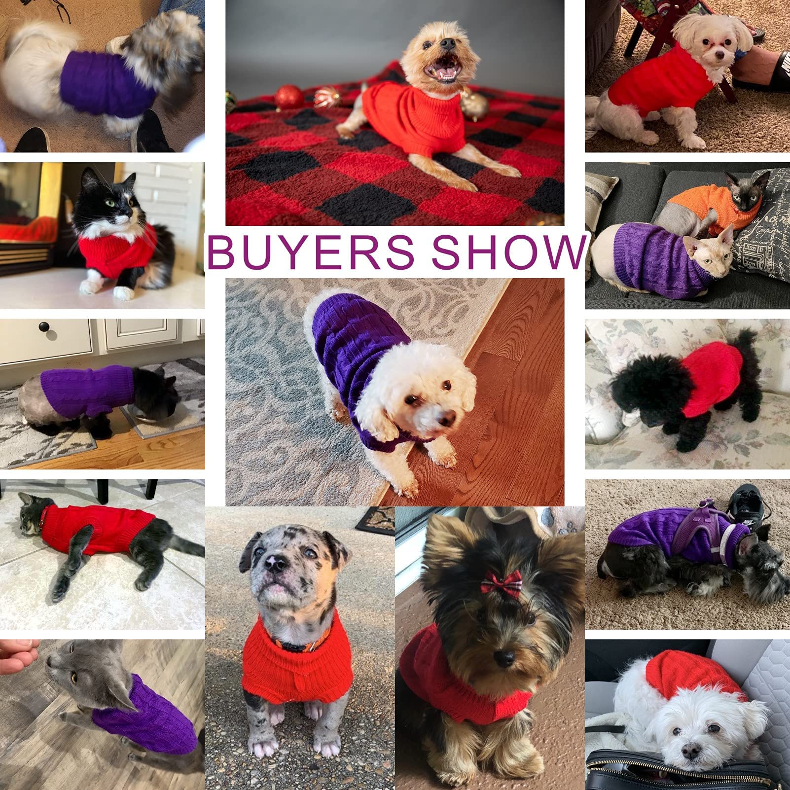 Chborchicen Small Dog Sweaters Knitted Pet Cat Sweater Warm Dog Sweatshirt Dog Winter Clothes Kitten Puppy Sweater (Medium,Red)