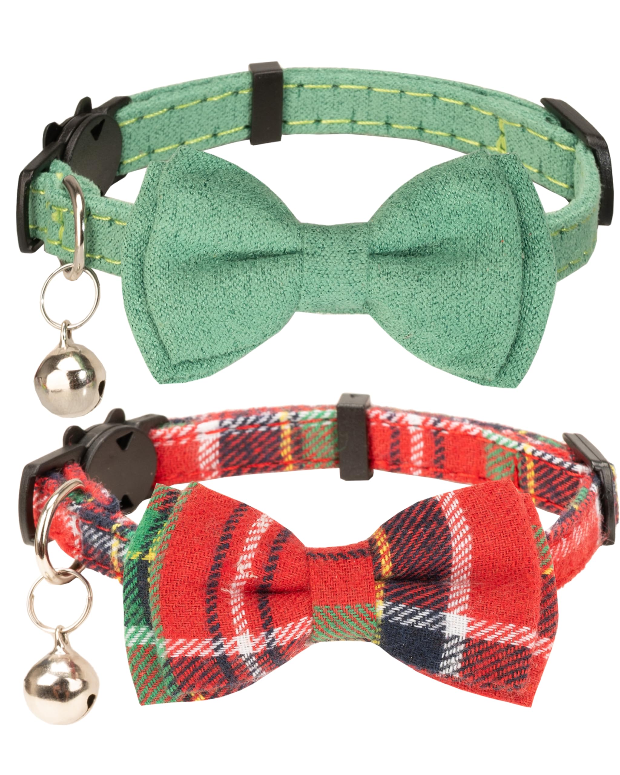 Gyapet Collar For Cats Pets Breakaway With Bell Bowtie Floral Bow Detachable Adjustable Safety Puppy 2Pcs Christmas-B