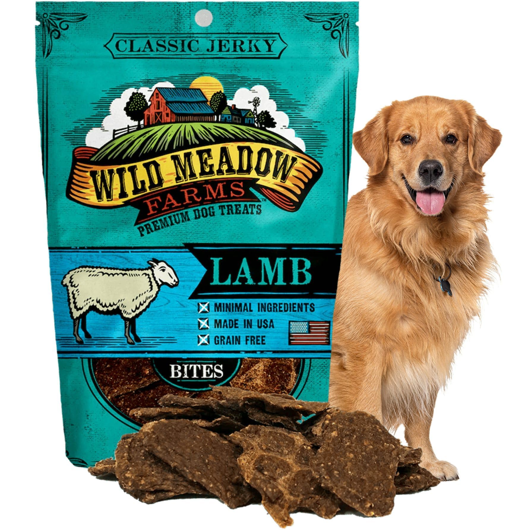 Wild Meadow Farms - Classic Lamb Bites, Soft Jerky Treats for Dogs, Grain-Free & All-Natural, Ideal for Training, Portioning, an