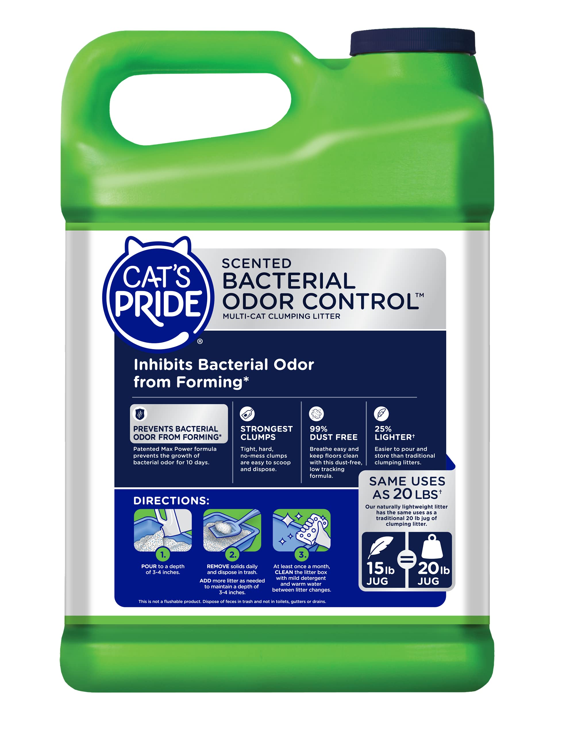 Cat'S Pride Max Power Clumping Multi-Cat Litter 15 Pounds, Bacterial Odor Control