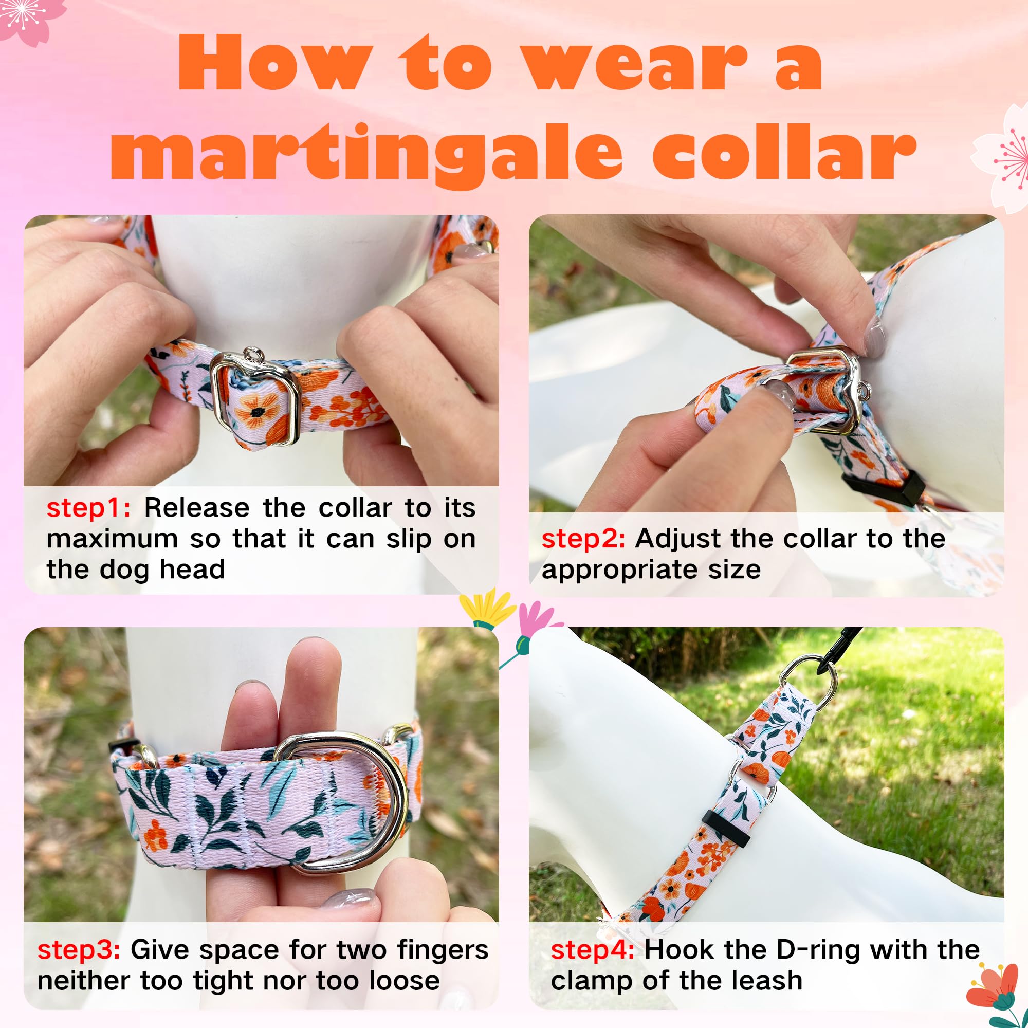 Hikiko Martingale Collar For Dogs With No Buckle Flower Dog Collars Comfortable Nylon Training Collar For Large Dogs,Retro Orang
