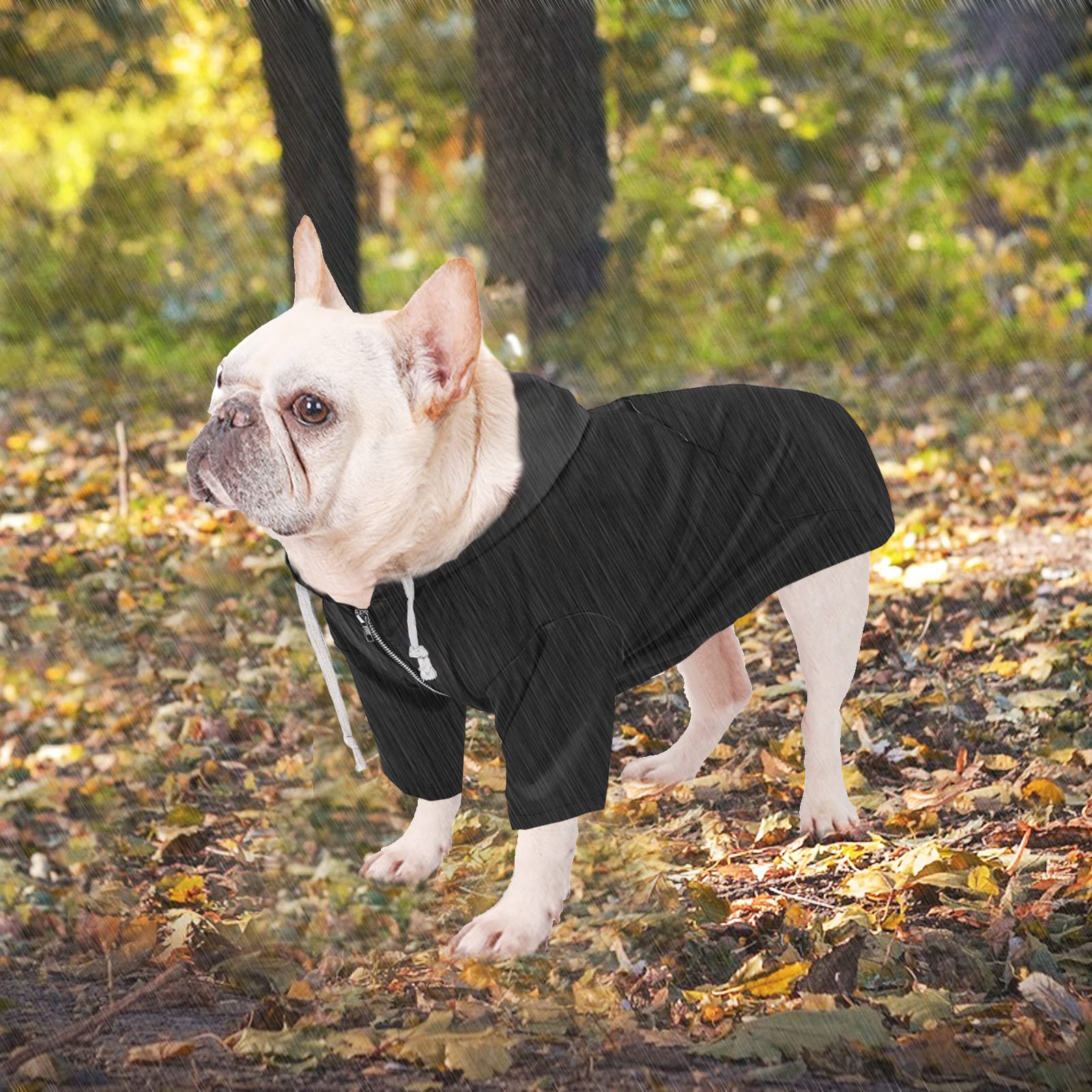 Dog Raincoat Waterproof Puppy Rain Jacket With Hood For Small Medium Dogs, Poncho With Reflective Strap, Storage Pocket And Harness Hole - Black - M