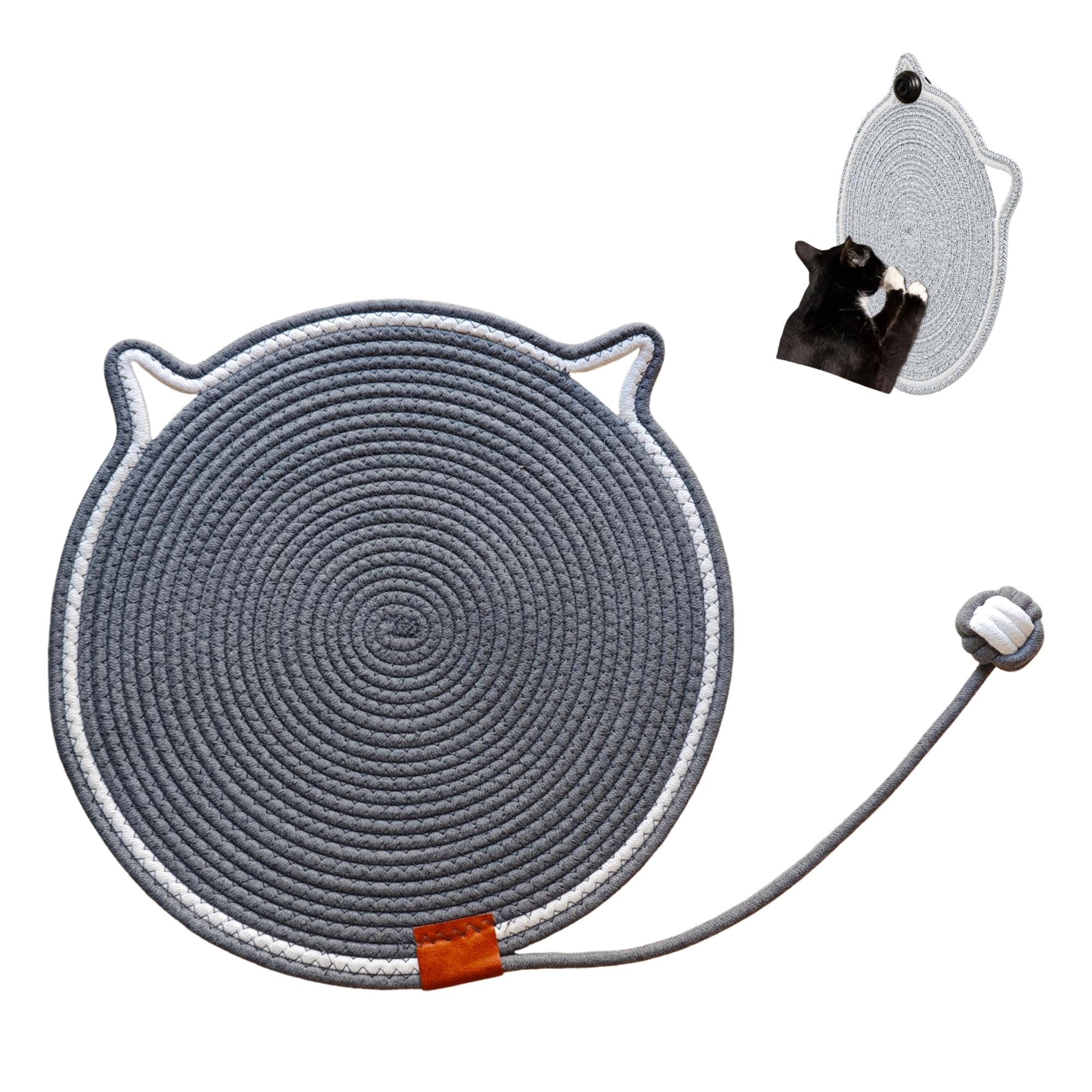 Cat Scratcher Mat 16.9 Round Natural Cotton Rope DoubleSided, Dark Grey
