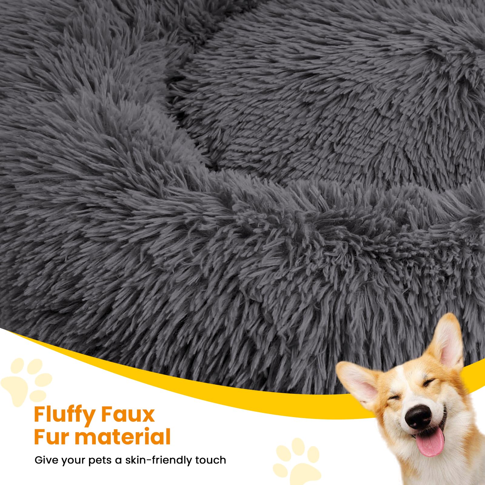 Urgvanz Pet Big Plush Dog Bed, 34' Round Calming Donut Bed For Large Dogs Up To 80Lbs