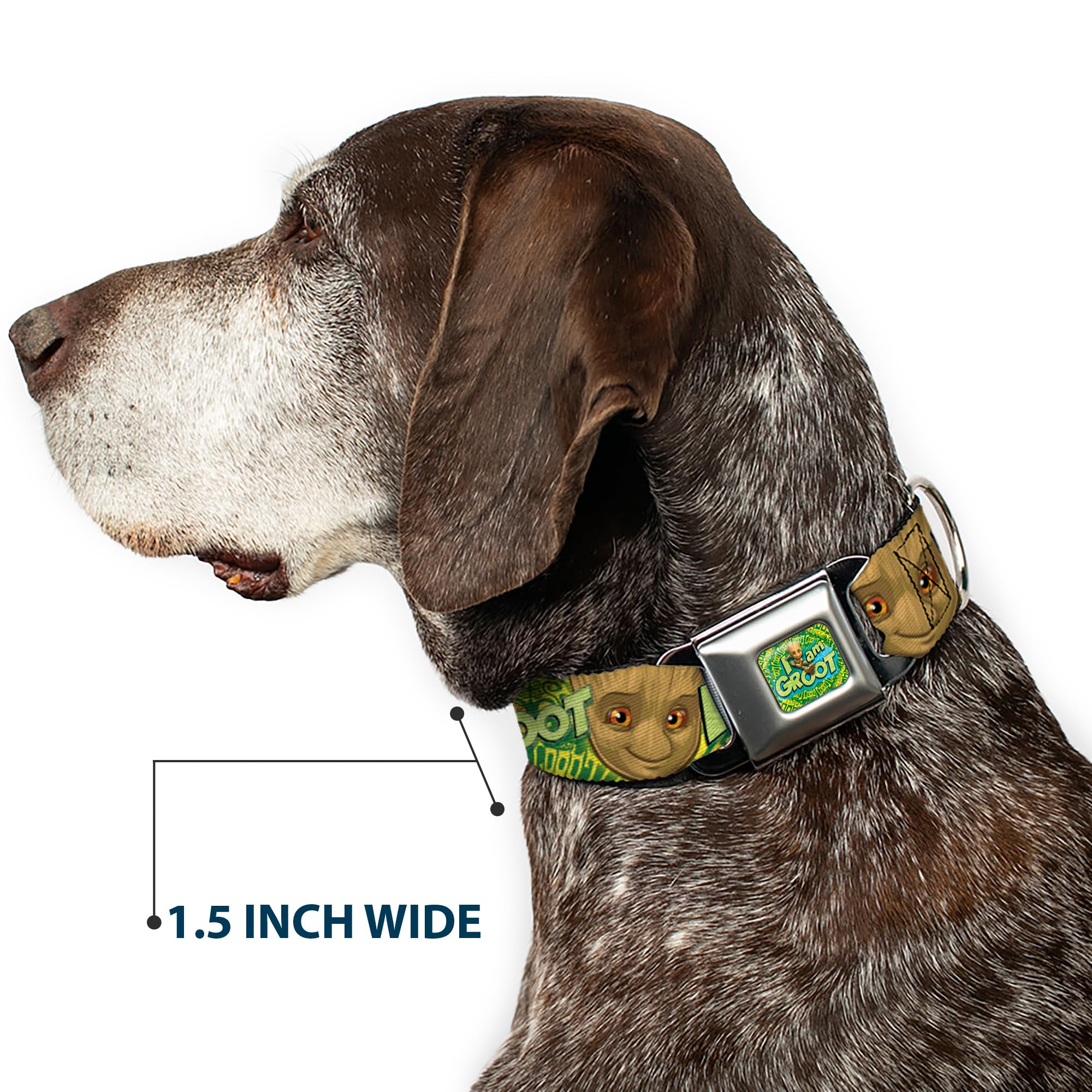 Buckle-Down Dog Collar Seatbelt Buckle Baby Groot Pose Face I Am Groot Browns Greens Yellows 16 To 23 Inches 1.5 Inch Wide, Multi Color (Dc-Sb-Mcjp-Wmc185-1.5-M)