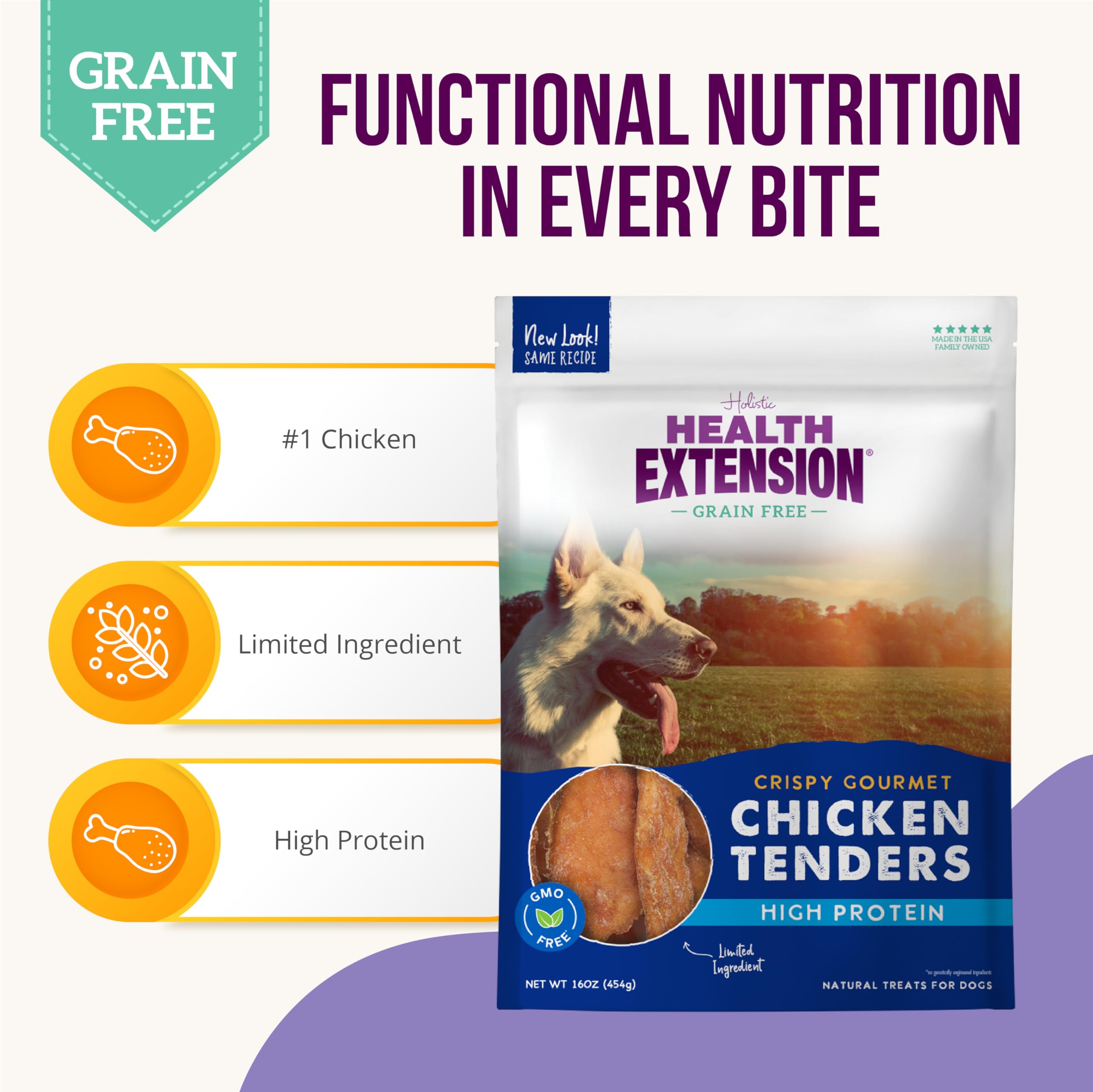 Health Extension Grain-Free Chicken Tenders Dog Treats, 4oz (113g) - Natural, Crispy Gourmet Training Treats for Adult Dogs and