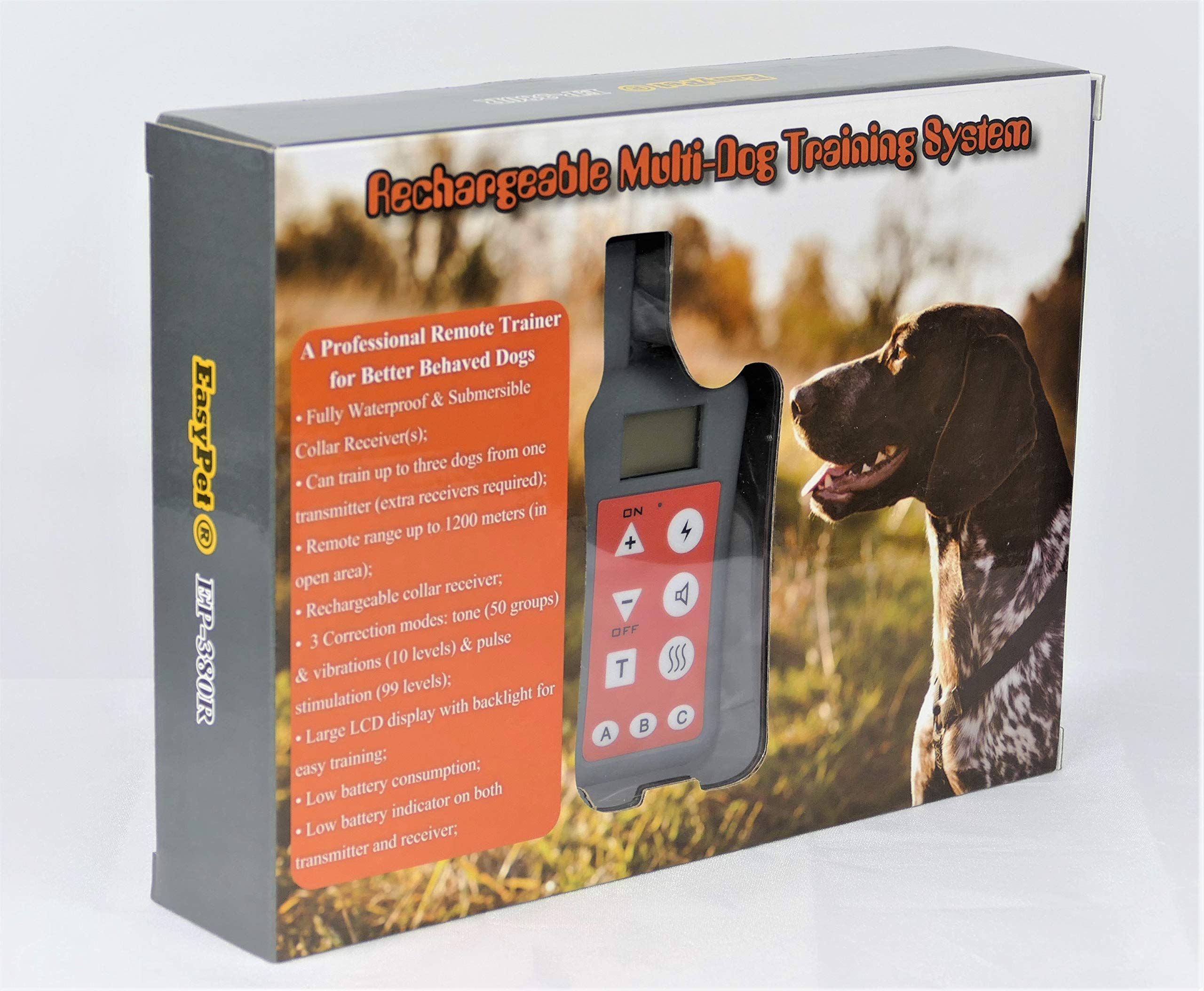 EASYPET Remote Dog Training Collar - Rechargeable Waterproof Shock Collar for Small, Medium & Large Dogs - Model EP380R3V - Black, Blue, Orange