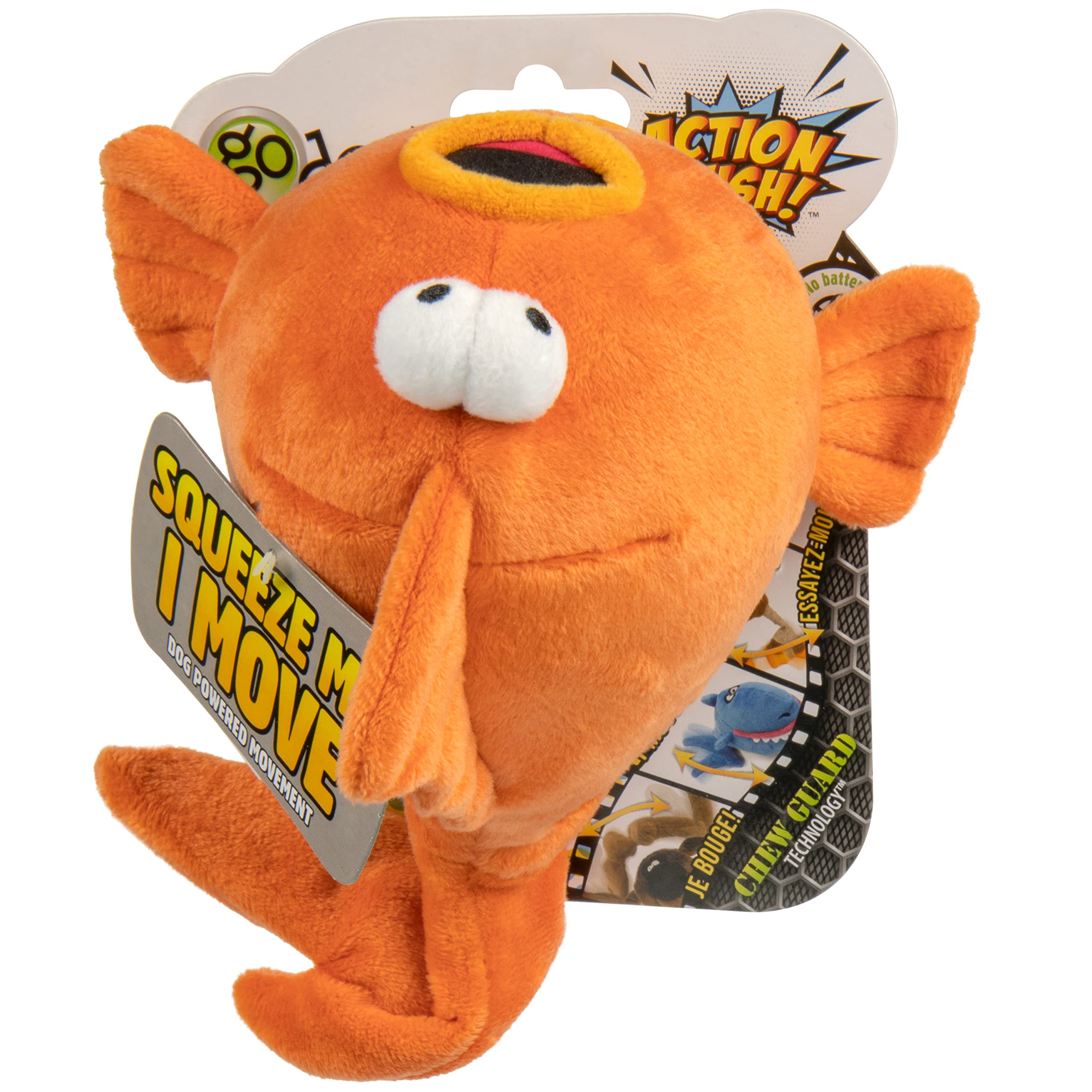 Godog Action Plush Goldfish Animated Squeaky Dog Toy, Chew Guard Technology - Orange, One Size